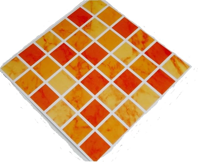 LPS Pack of 10 Tile stickers Terracotta Mediterranean red orange effect Mosaic self adhesive wall art decor tile transfers bathroom backsplash kitchen splashbacks peel and stick tile cover