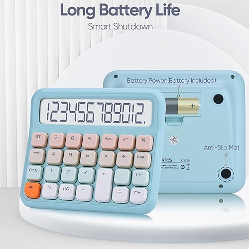 Miniatura 4 de Calculadora de escritorio de función estándar, alimentada por baterías (incluidas), pantalla LCD grande de 12 dígitos, botones grandes fáciles de