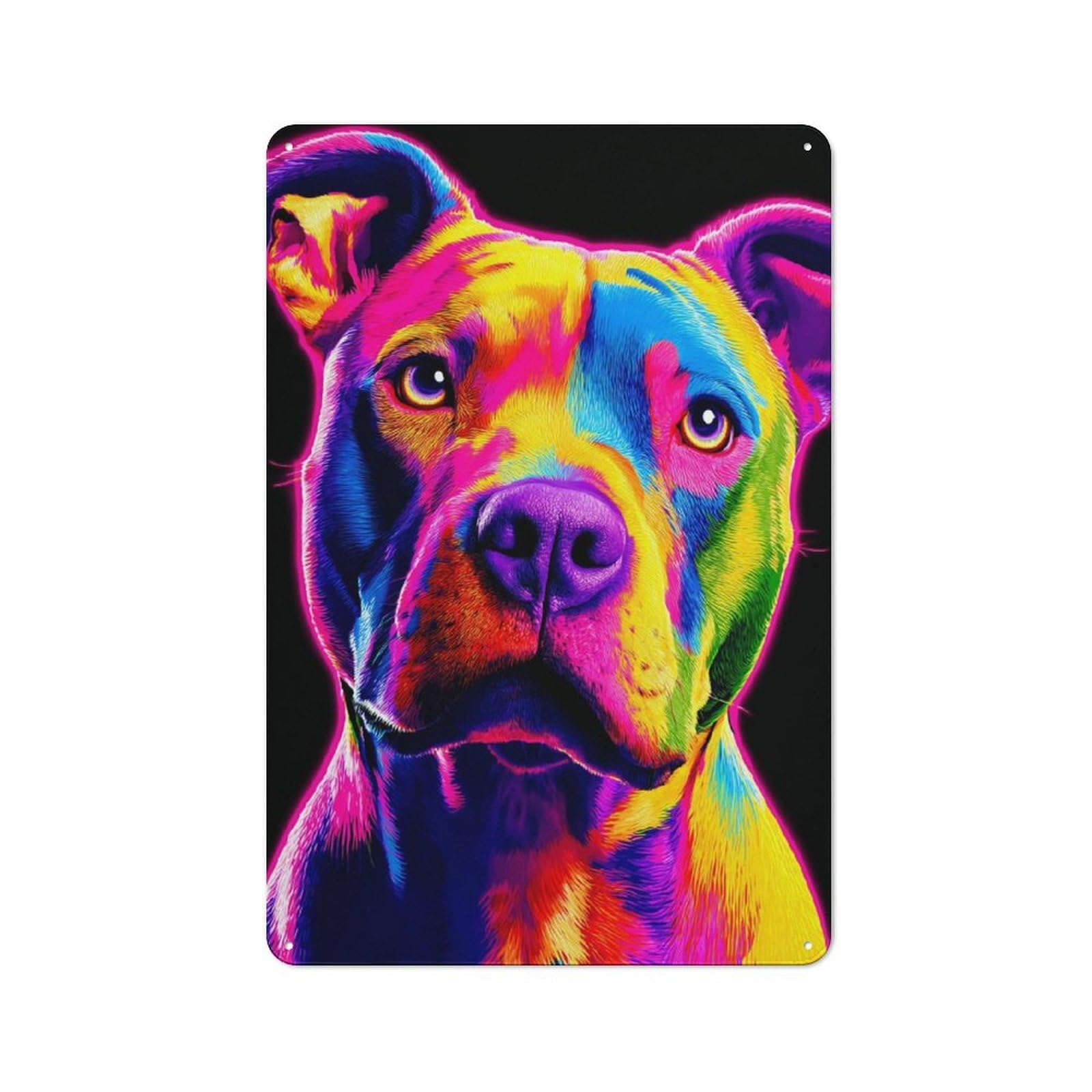 Junmoney Vibrant Rainbow Dog Portrait -1 Metal Wall Sign 30X20cm Featuring For Garage Or Workshop, For Vintage Wall Decor Fans, For Metal Sign Collectors
