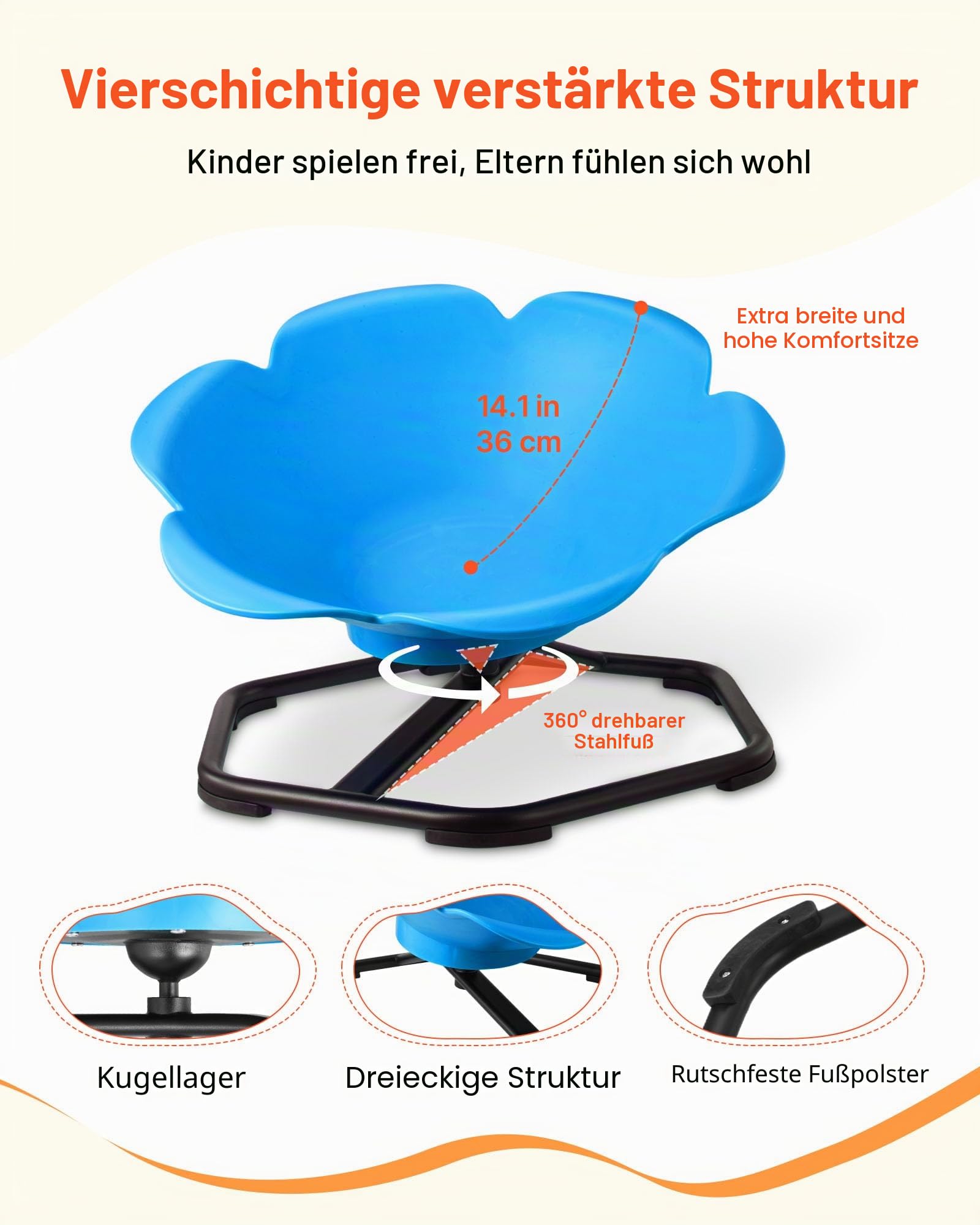 VEVOR Kinderdrehstuhl sensorischer Drehstuhl zylinderförmig, 100 kg Tragkraft, sensorisches Spielzeug mit Rutschfester Metallfuß, zur Förderung von Koordination Gleichgewicht Konzentration, Blau