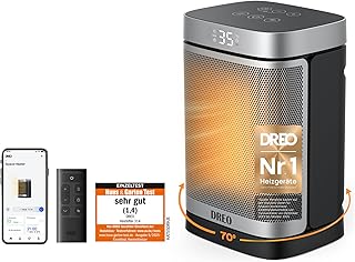 Dreo Smarter Heizlüfter Energiesparend Leise, 1500W PTC Kerarmik Heizung mit Thermostat, 3 Modi, 70° Oszillation, WLAN Alexa & Google Assistant Elektroheizung, Überhitzungs-Kippschutz, Heater314S