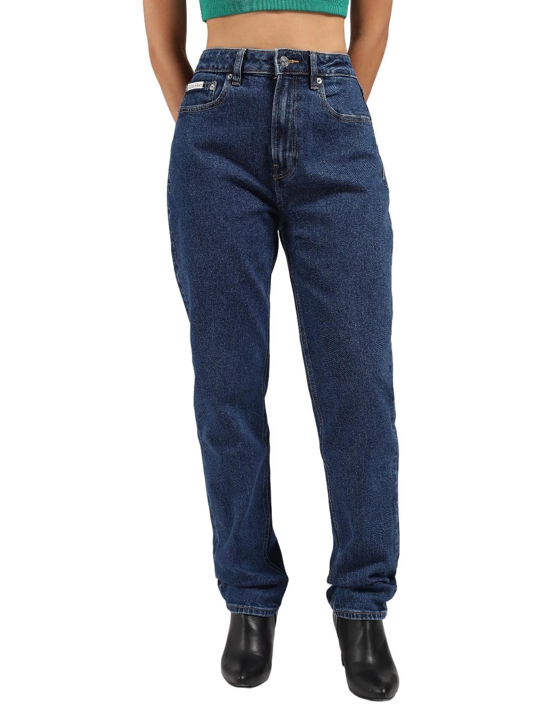 Mid-wash Relaxed fit high Rise Jeans-image-4