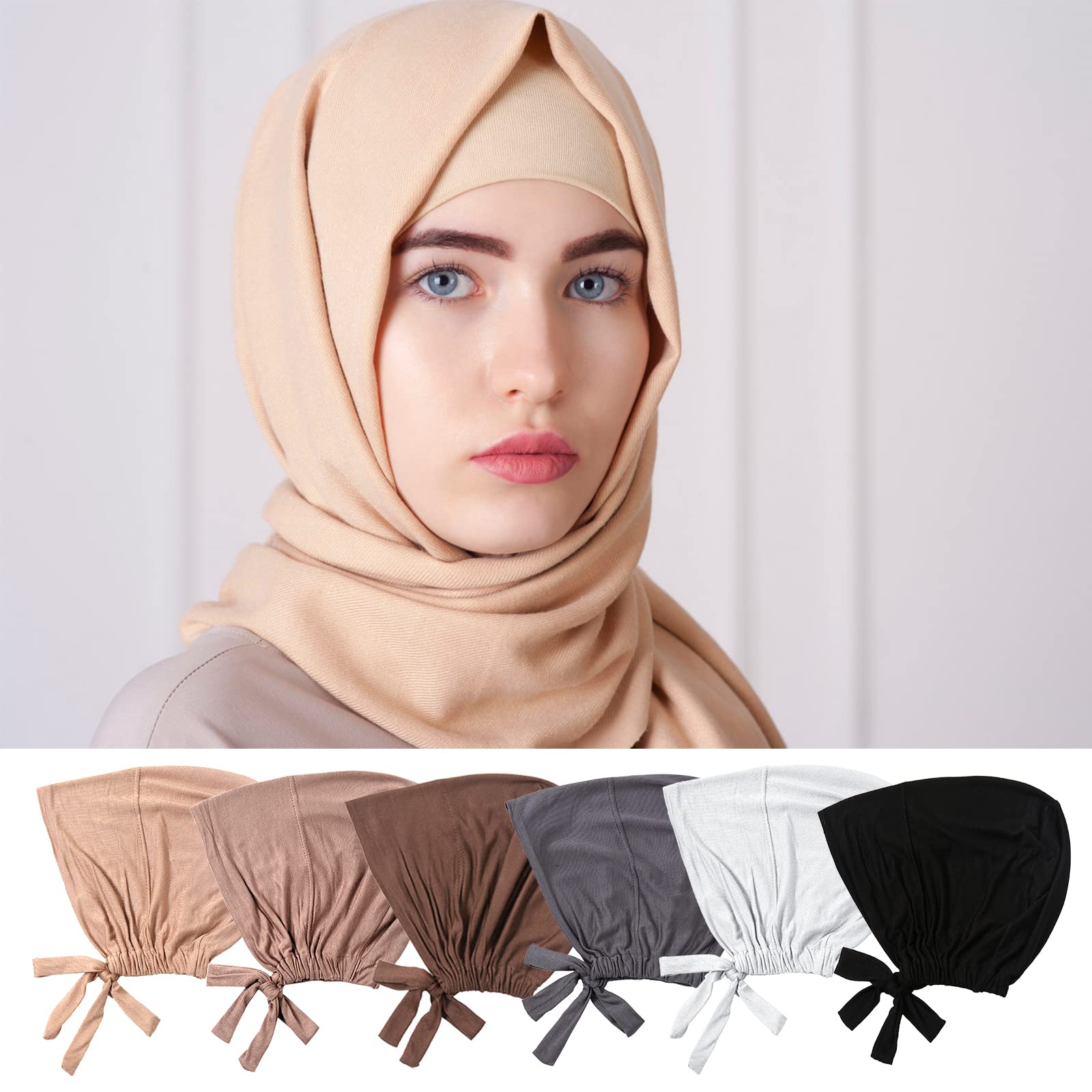 Vegena 6 Stück Frauen Undercap Hijab Muslim Kopftuch Damen Unterschal Elastische Atmungsaktive Unterkappen Turban