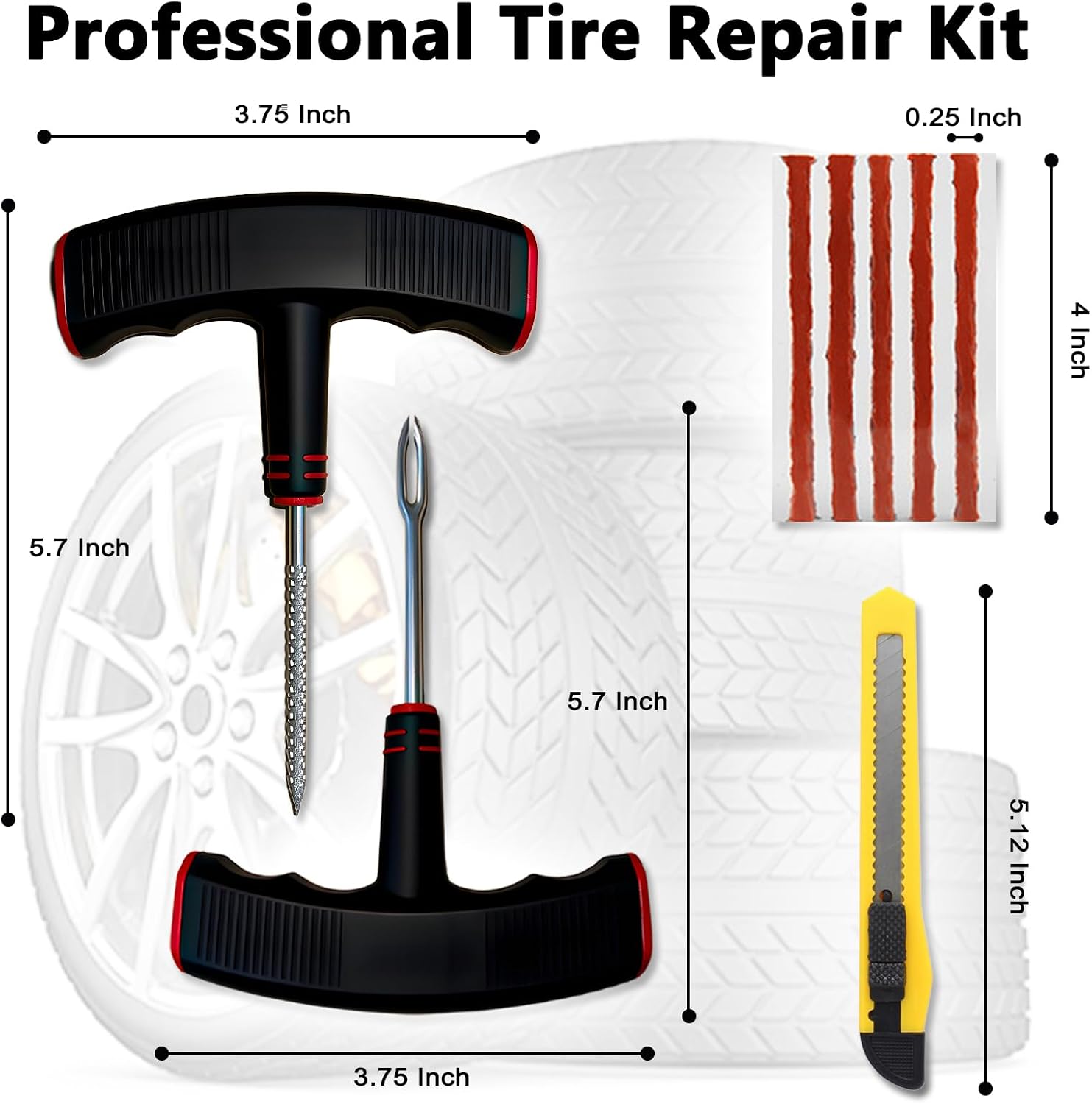 45Pcs Tire Repair Kit with Tire Plugs & Emergency Tire Repair Screw Tool