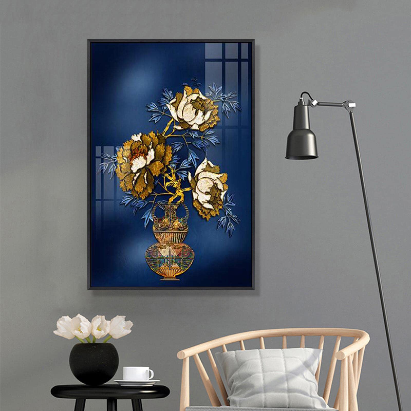 dsdsgog Blue Leaves Yellow Flowers Still Life Posters and Canvas Prints Painting Canvas Wall Art Pictures for Bedroom Decor 60x80cmx3 Frameless