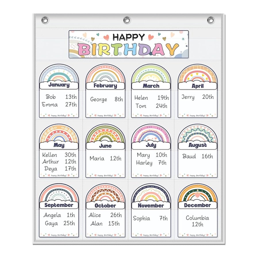 amazon-com-amzoya-rainbow-pocket-chart-student-birthday-tracker-classroom-decor-white-office-products for Class Birthday Chart Printable Free Amazon.com: amzoya Rainbow Pocket Chart, Student Birthday Tracker, Classroom Decor (White) : Office Products for Class Birthday Chart Printable Free
