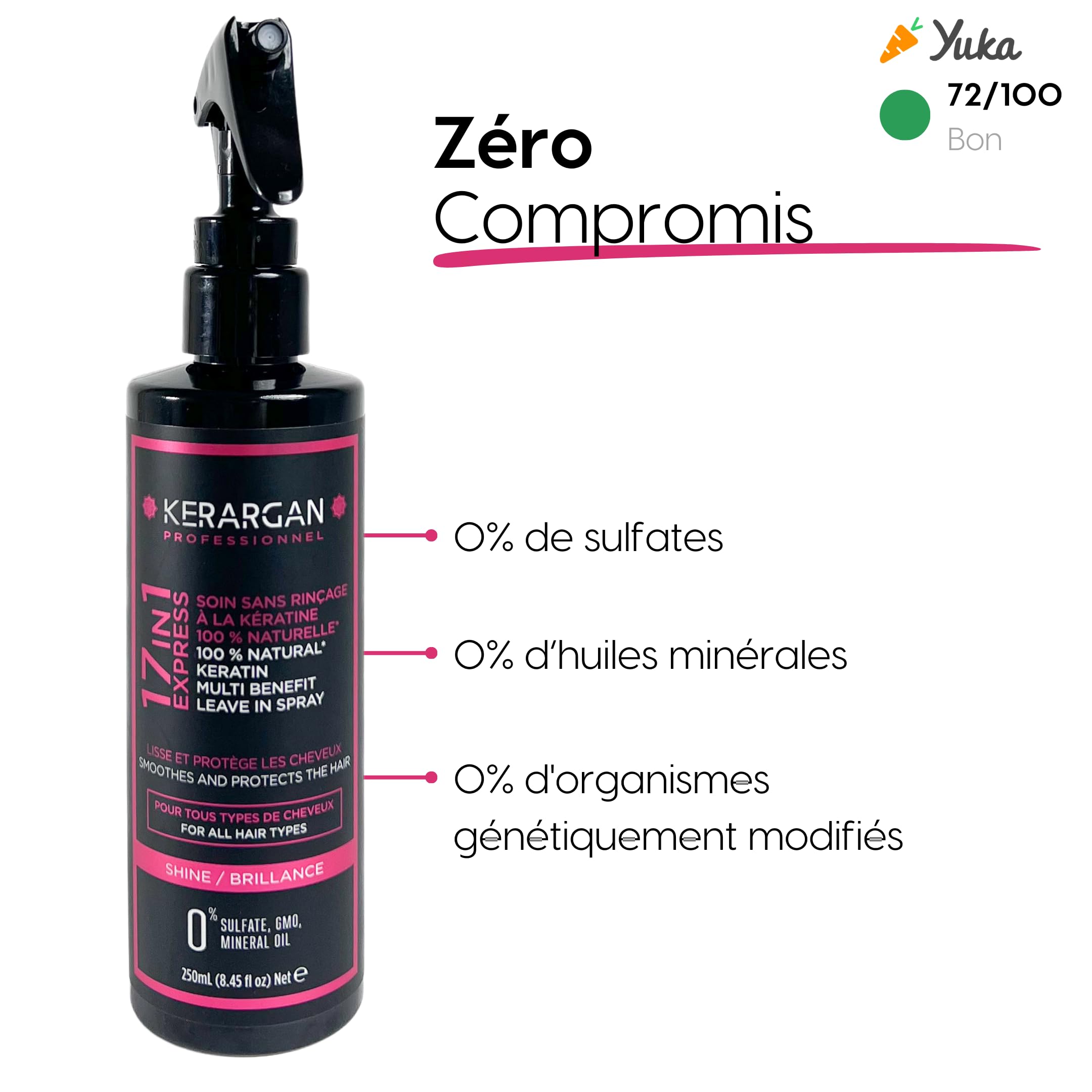 Kerargan - Lotion Tonique à la Kératine pour Cheveux Brillants et Renforcés - Hydratant, Démêlant, Thermoprotecteur - Anti-Frisottis et Volume - Sans Sulfate, OGM ni Huiles Minérales - 250ml