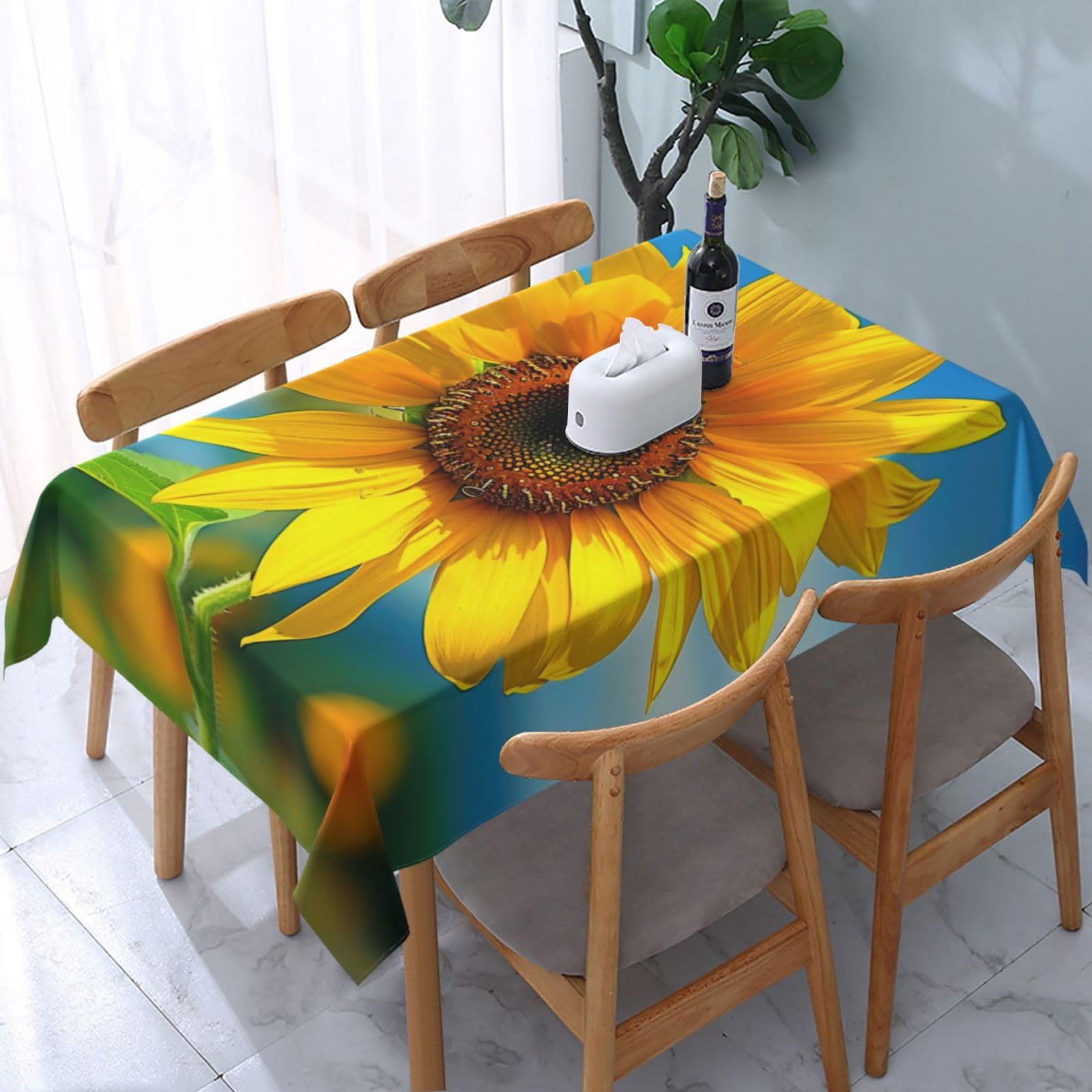 WPKJU Beautiful Sunflower Printed Tablecloth Water Resistant Table Cover Washable Rectangle Table Cloth for Tables 54x72 in