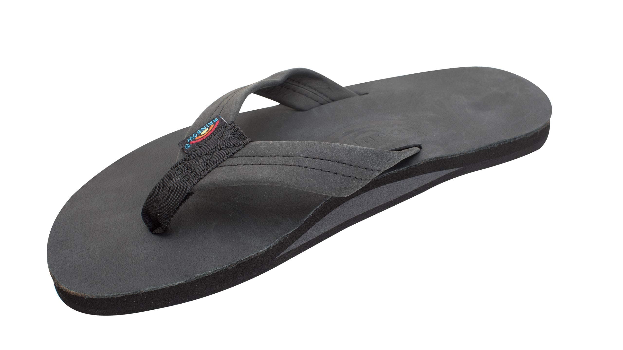 Rainbow Sandals Men's Premier Leather Single Layer Wide Strap with Arch, Premier Black, Men's XX-Large / 12-13.5 D(M) US