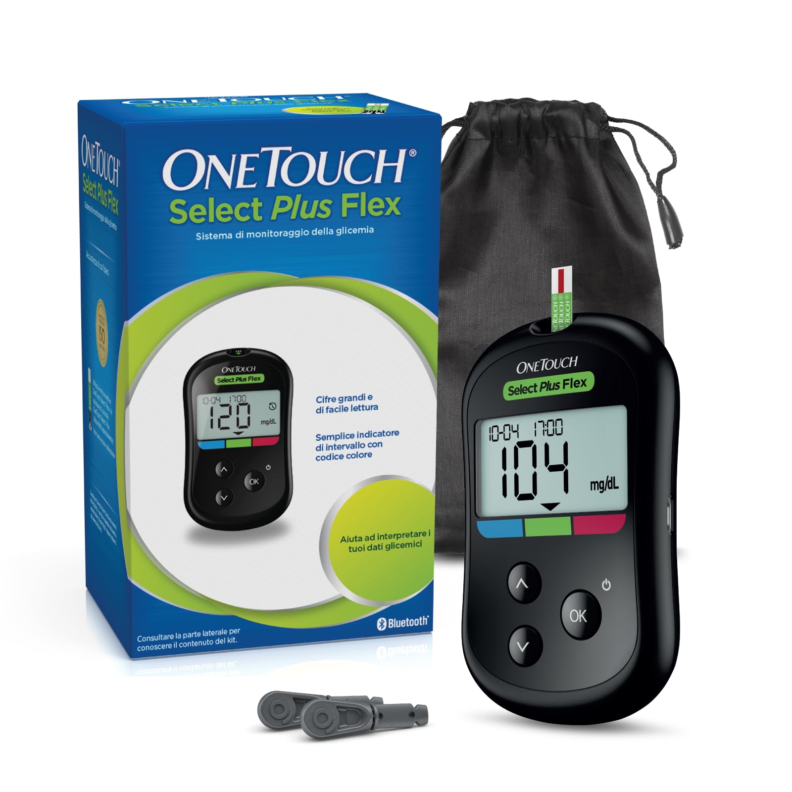 OneTouch Select Plus Flex® Glucometro | Sistema per l‘automonitoraggio della glicemia | contiene 1 glucometro, 1 dispositivo pungidito, 10 lancette sterili