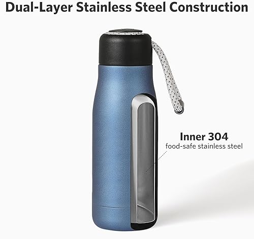 Miniatura 4 de Botella de agua pequeña de 12 onzas botella de agua aislada Dusgut acero inoxidable tapa portátil de boca ancha azul Air Force
