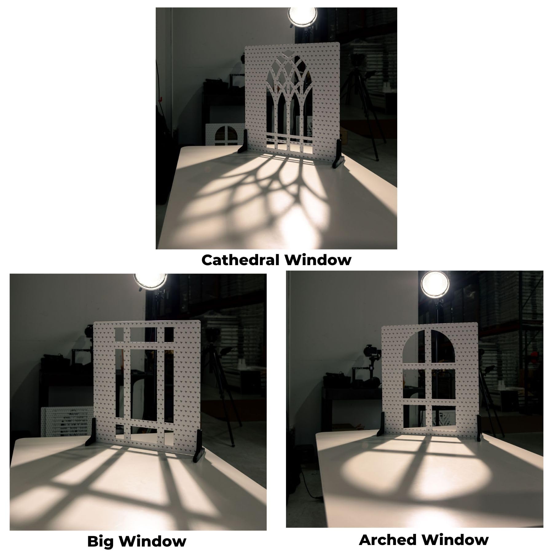 V-FLAT WORLD 3 pc Shadow Boards for Food & Product Photography, Mimic Natural Light Effects, Reusable Photo Backdrop Boards, Content Creation, Window Kit: Big, Arched, Cathedral