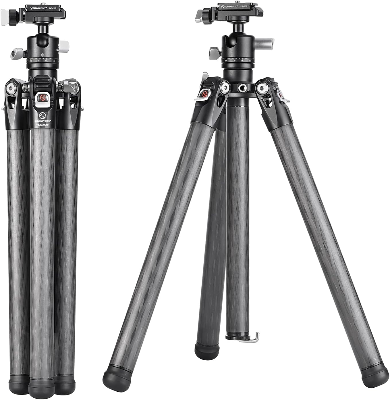 SUNWAY TT2650CE 5-Sections Carbon Fiber Travel Tripod for Ipad, Phone, DSLR Camera, Small and Flexible, with 25mm Ball Head