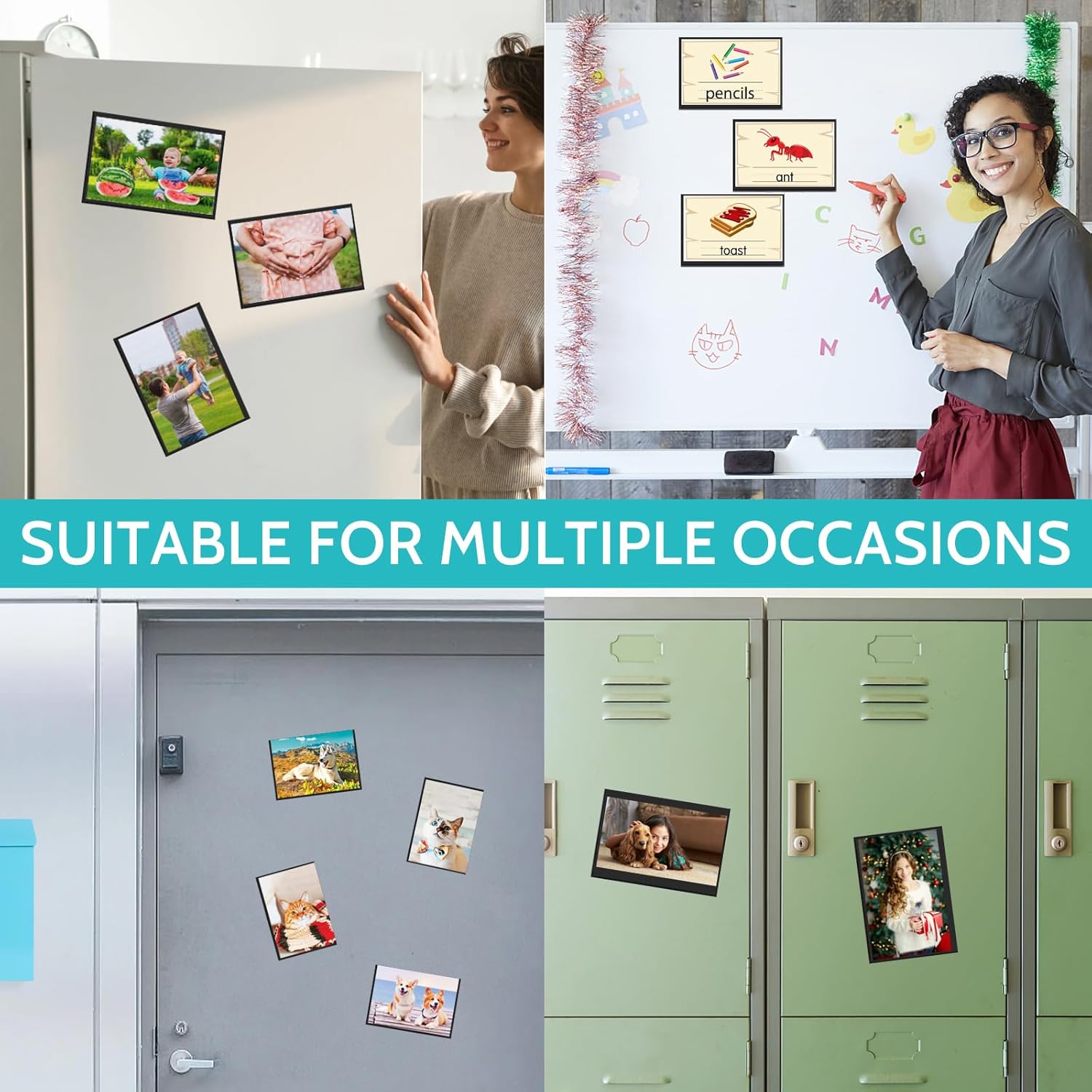 vivinin 12 Pack Magnetic Picture Frame, Magnetic Frame with Black Border, Magnetic Photo Frames for Refrigerator 4x6” Reusable, Refrigerator Magnets for Pictures Perfect Display Frame