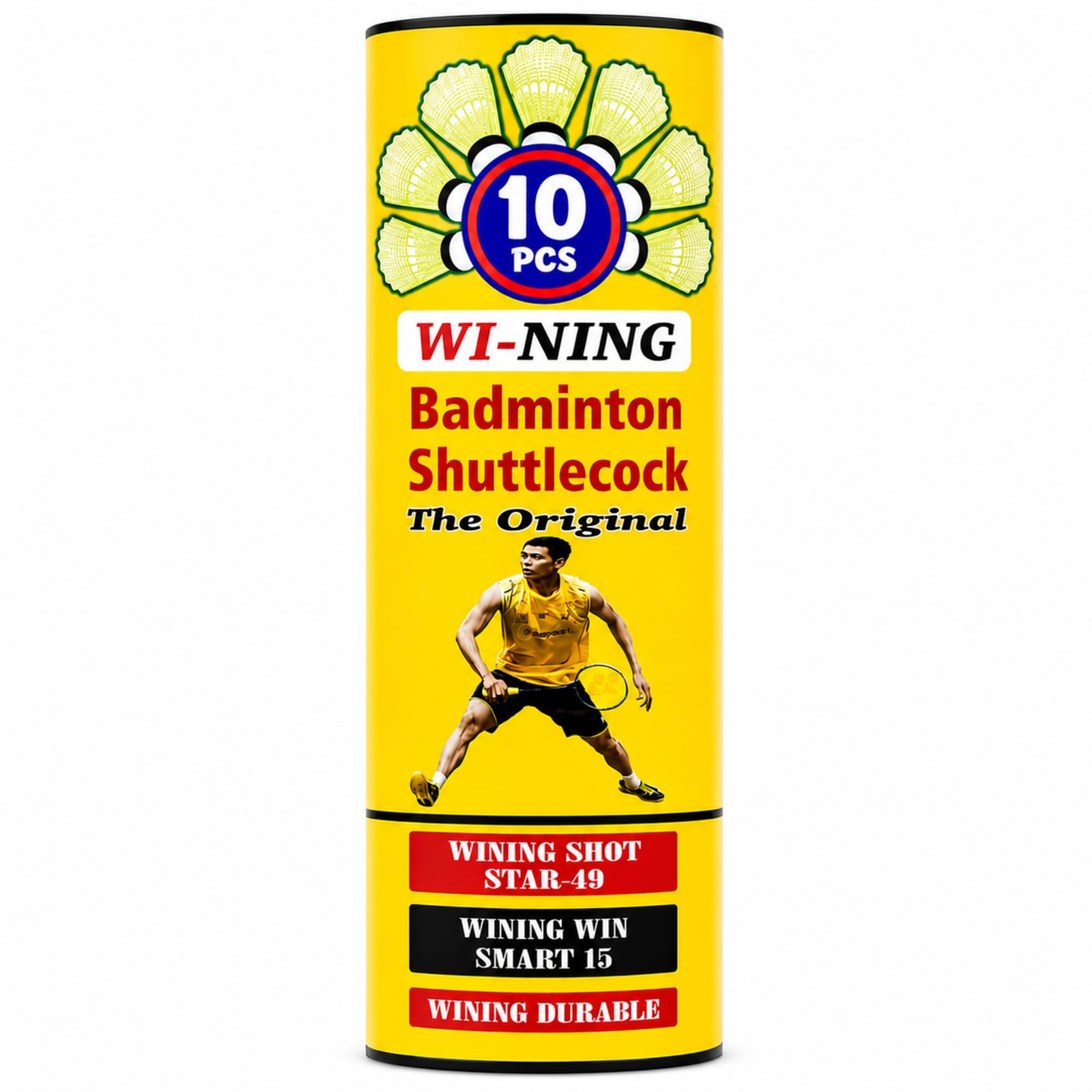 Wi-Ning Shot Star-49 Badminton Shuttlecock | Durable Plastic Build | Fast, Stable | Effective - Yellow (Pack of 10)-picture-37
