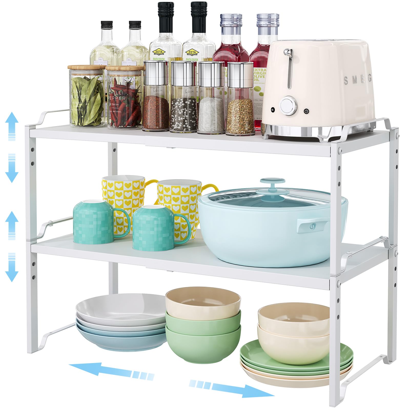 Photo 1 of 2 Pack 11” Width Expandable Kitchen Cabinet Organizer Shelves, Heavy Duty Kitchen Countertop Organizers and Storage Rack, Stackable Metal Small Storage Shelf For Pantry Counter Cupboard Organization