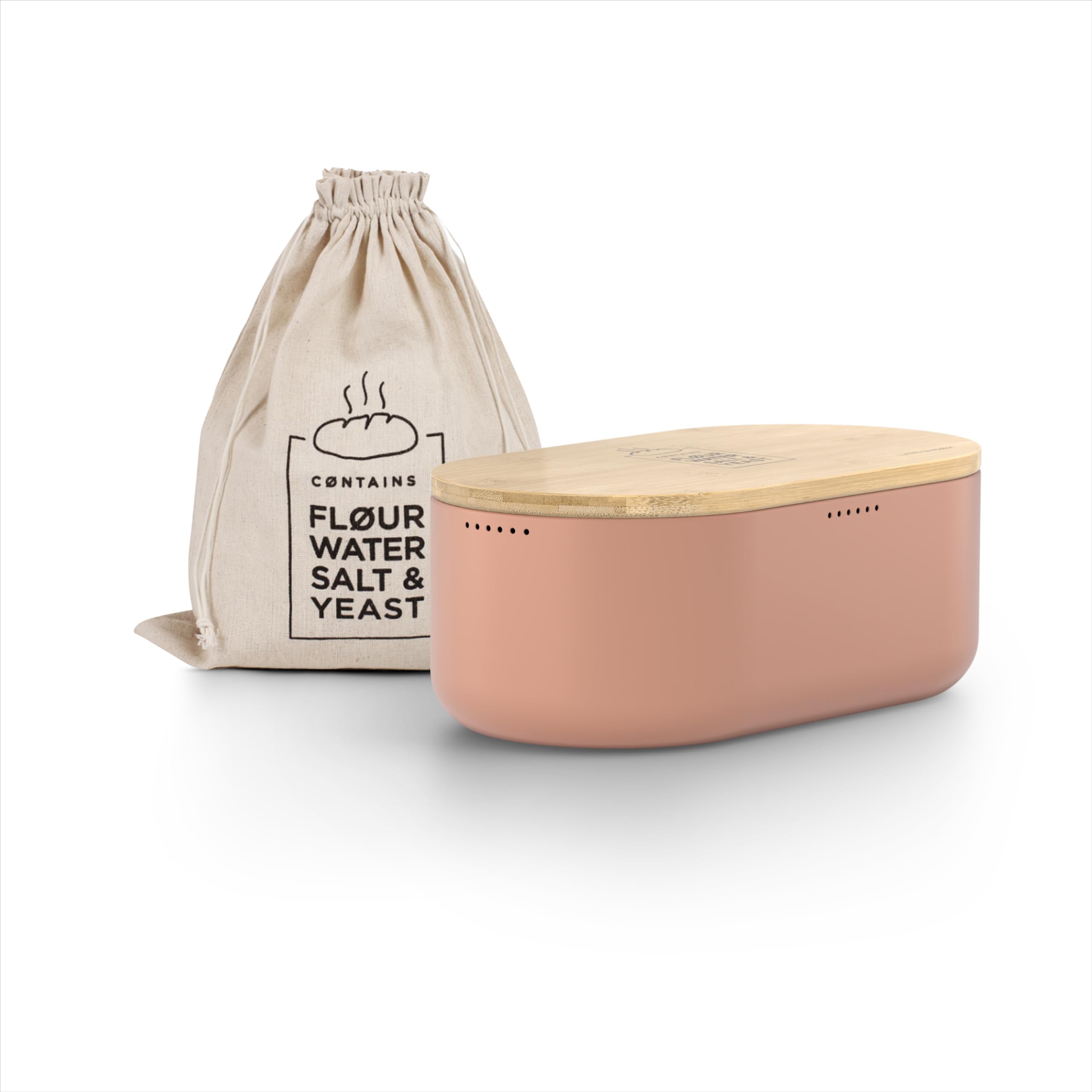 LARS NYSdiameter M Bread Box I Metal bread box for long lasting freshness I Baked goods Bin with bamboo lid usable as cutting board I 14.2x7.5x5.1 In (Blush Rose)