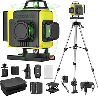 Niveau Laser Autonivelant 360° X 4, Lazer Niveaux Chantier 4d 16 Lignes Laser, Mode Impulsion ExtéRieur, 2 X Batterie,Nivellement Automatique, Support Rotatif, TéLéCommande (Avec trépied)