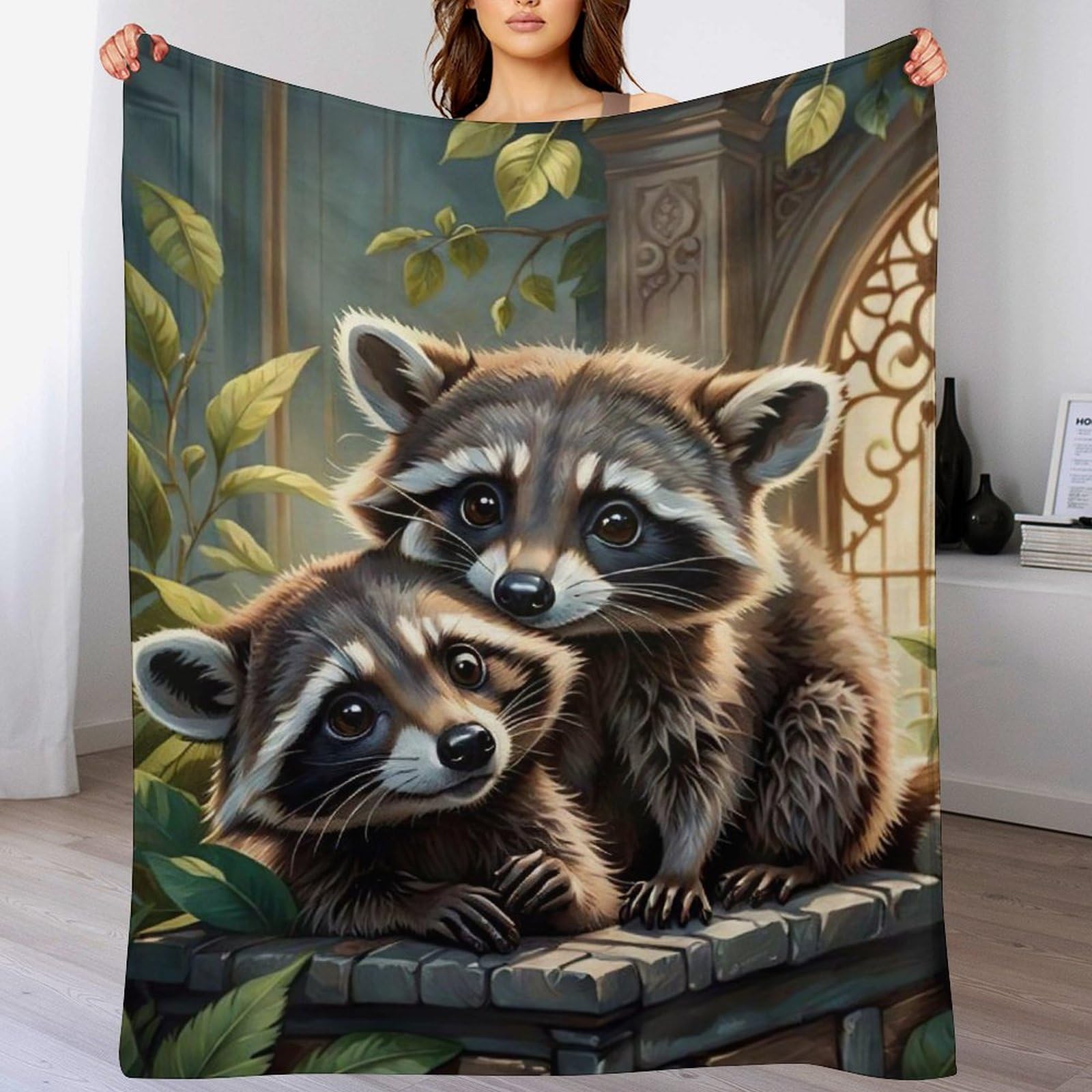 Couverture en raton laveur 130x150 cm en flannel plaid doux pour lit et canapé