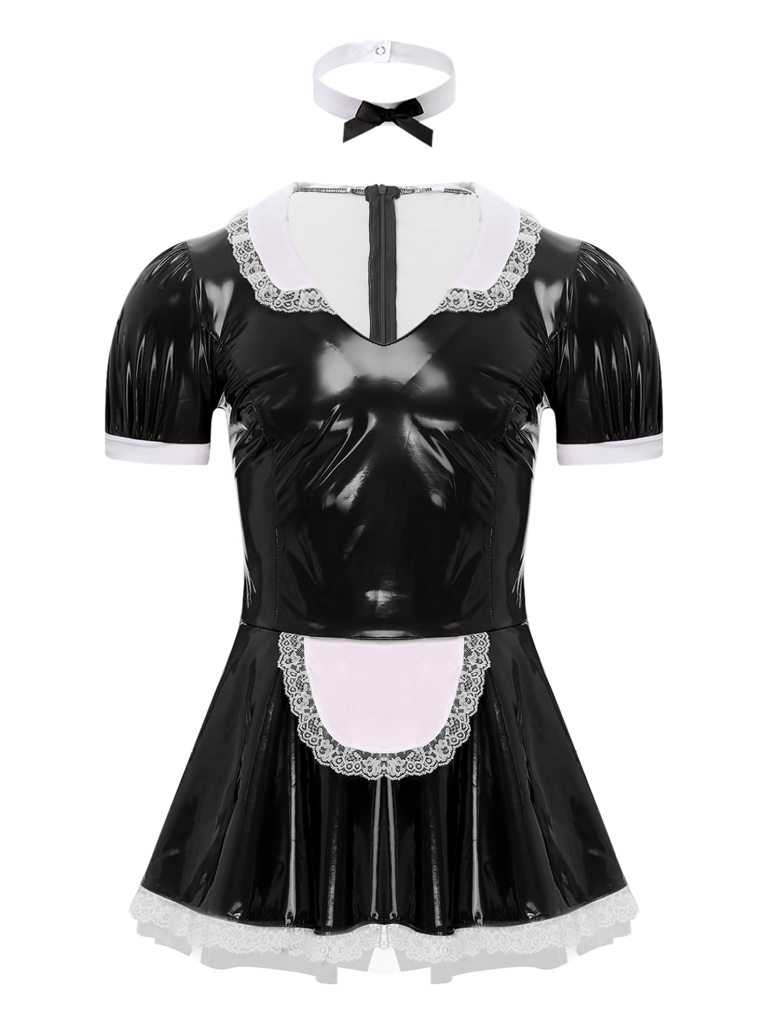 Eandarui Men's Sissy Leather French Maid Dress Maid Apron Fancy Dress Servant Uniforms Outfits B Black 5XL