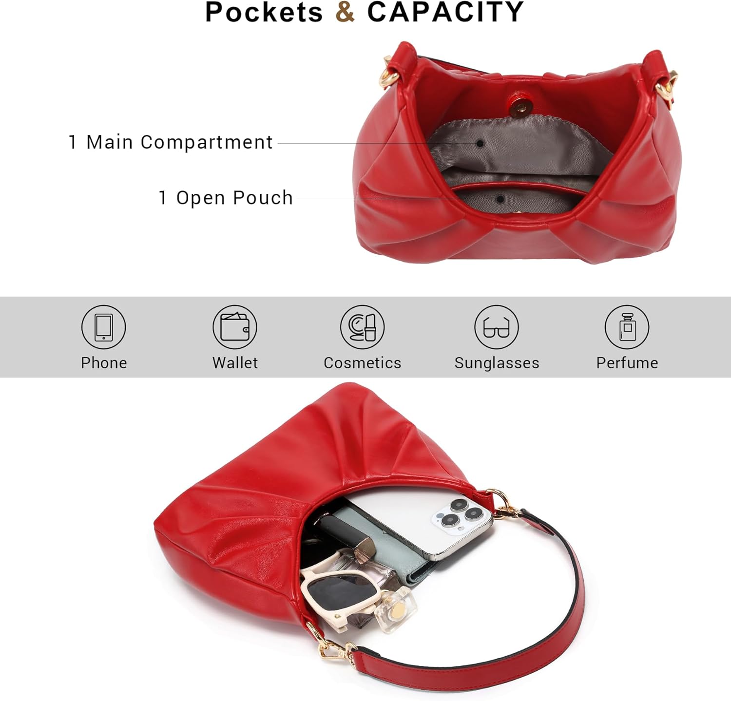 Dasein Ruched Hobo Handbag for Women Retro Shoulder Purse Crossbody Bag with 2 Removable Straps - Image 5