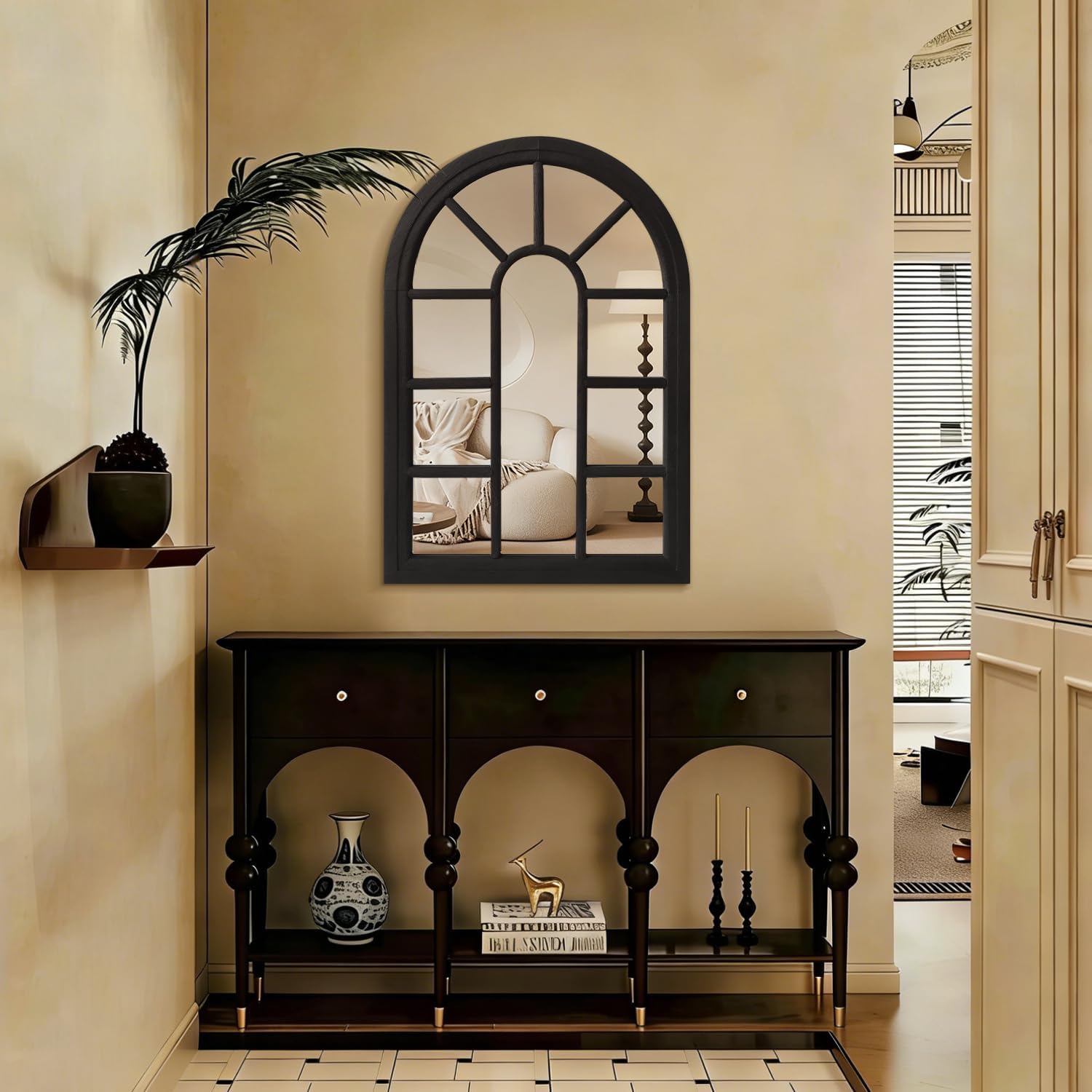 Black Wall Mounted Mirror, Arch Hanging Mirror Wood Frame Modern Decorative Mirrors for Bedroom Living Room Entryway Home Decor 18x26 Inch