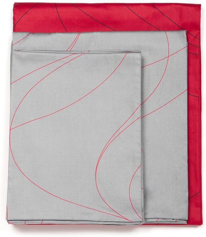 Silver Fern Decor 820TC Modern Red & Gray Swirl Pattern 4 PCS Sheet Set - King