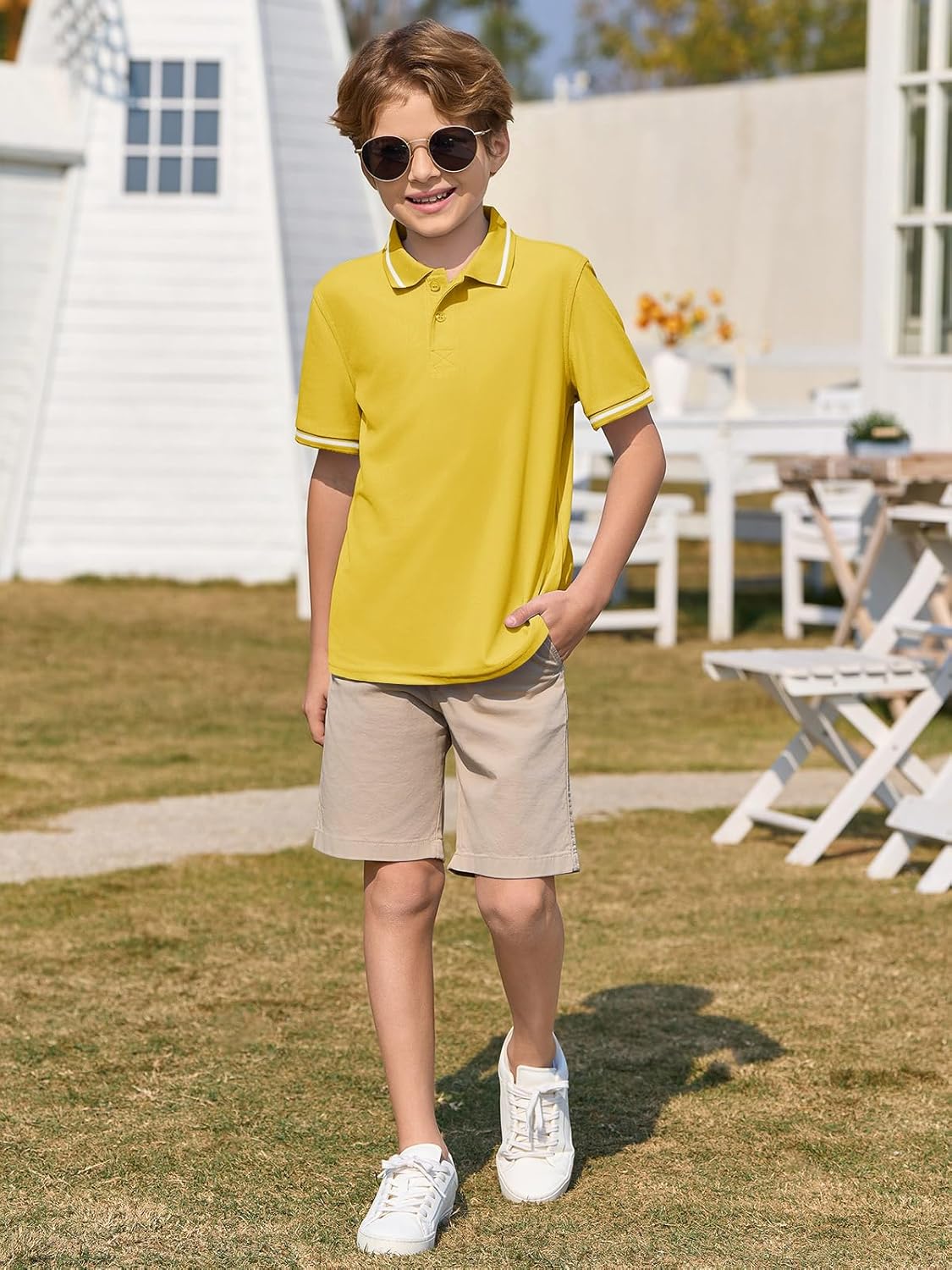 Haloumoning Kids Boys Short Sleeve School Uniform String Pique Polo Shirts 5-14 Years - Image 2