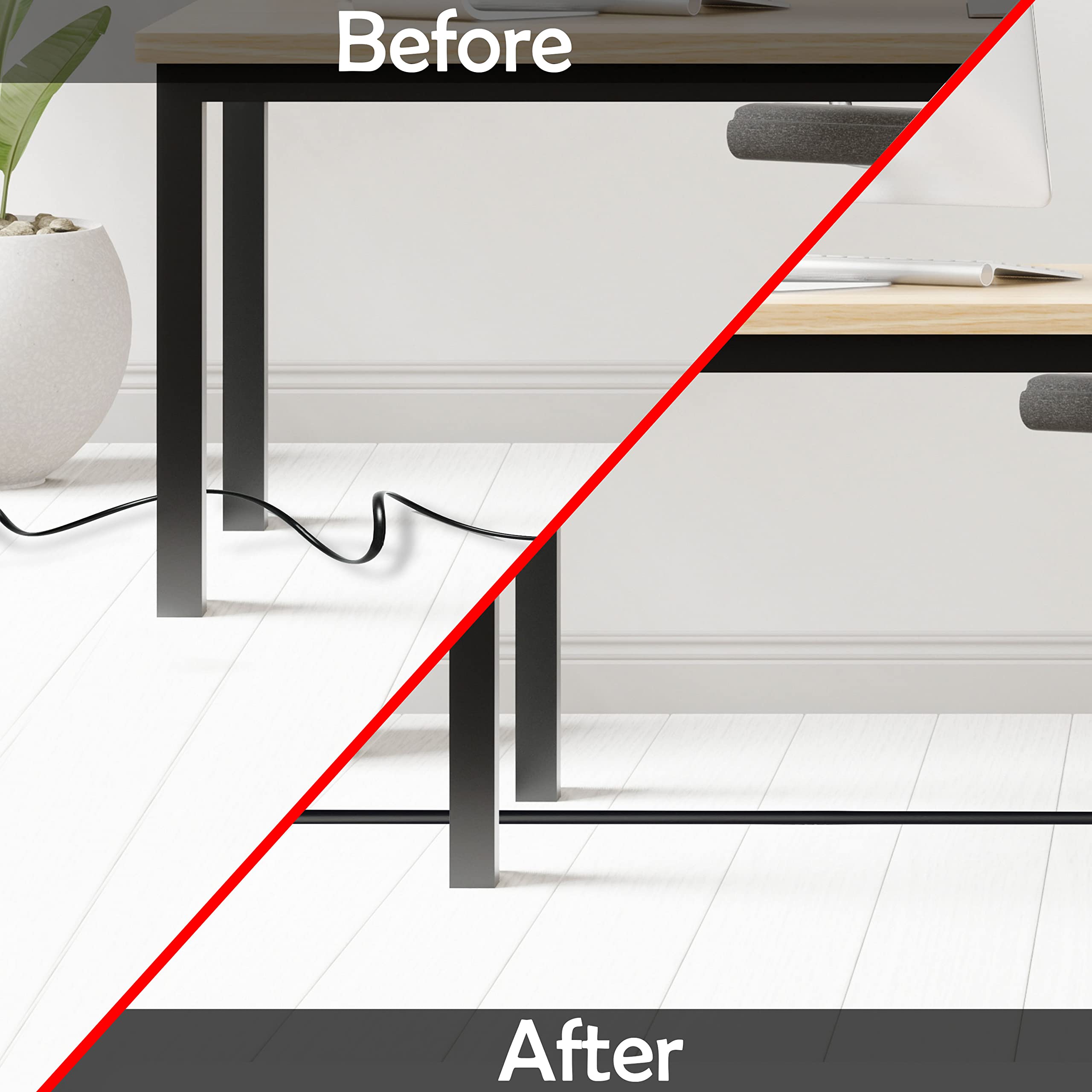 Rubber Bond Protector de cable de piso – Cubiertas de cable autoadhesivas fuertes para cables – Cubiertas de cable de extensión de perfil bajo para suelo y pared – Negro – Cable delgado – 6 pies