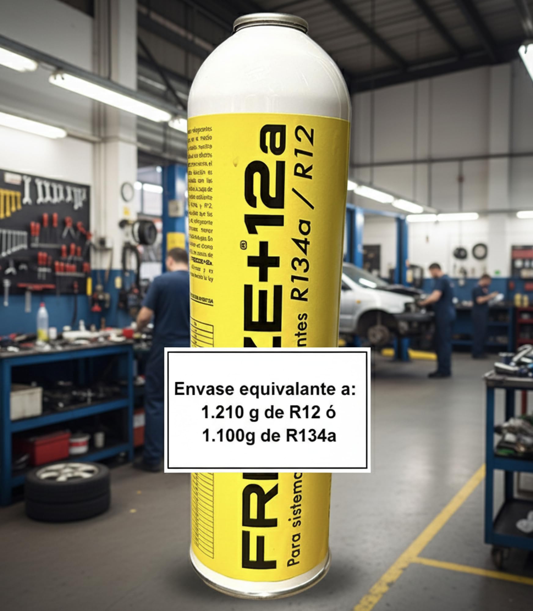 Envase Freeze +12A + Válvula Gas Refrigerante Orgánico Ecológico, compatible con R134A R12, Envase Desechable 1000ml, peso NETO 420g para sistemas de aire acondicionado de automóviles