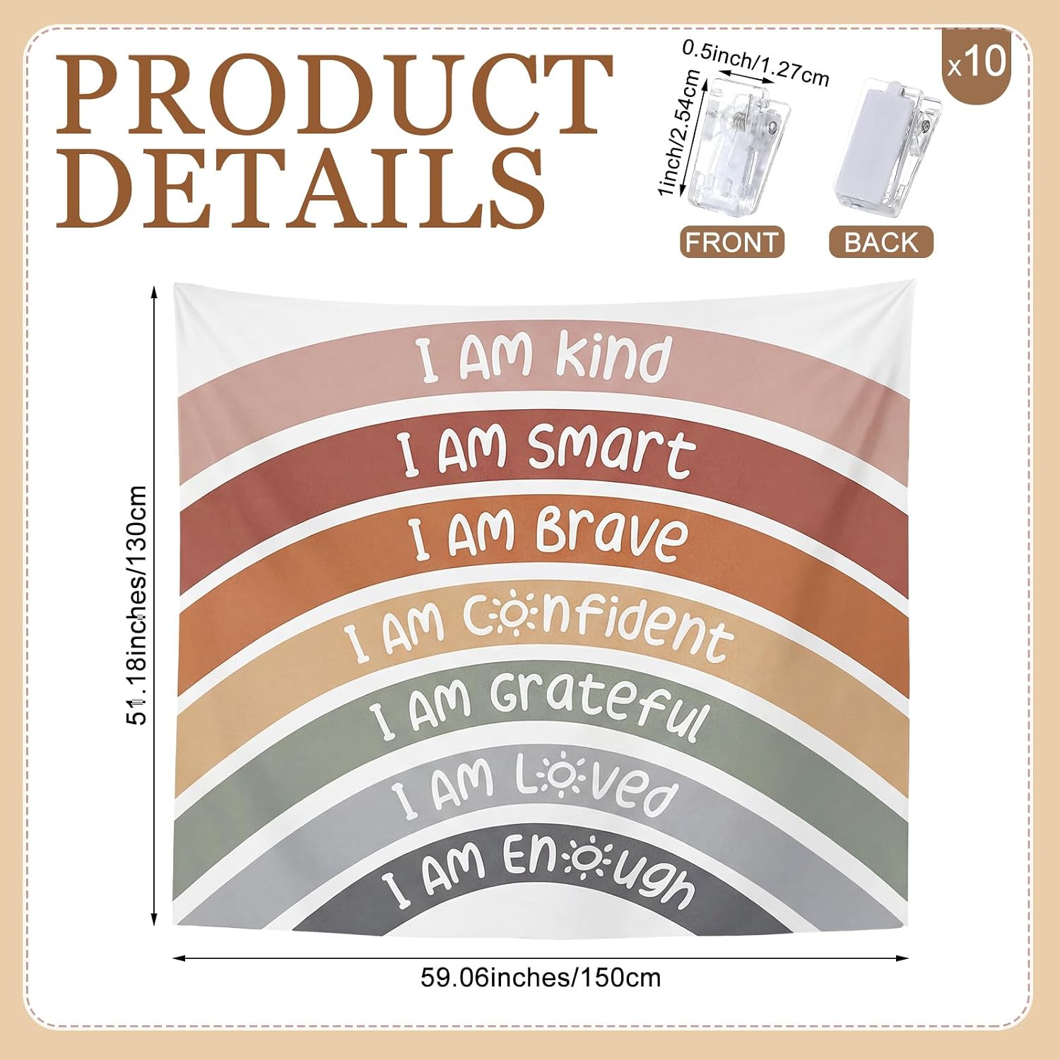 Hahafelt Classroom Wall Tapestry Elementary Decor, I Am Kind Smart Loved image 2