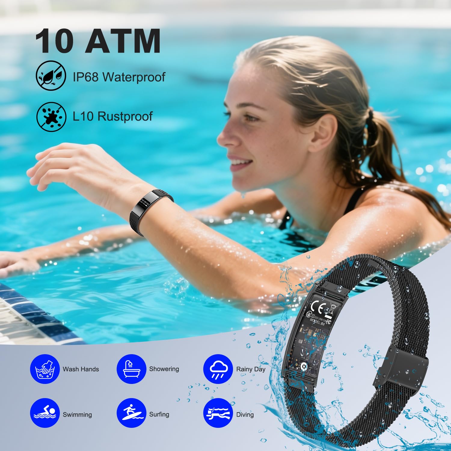 Bracelet Connecté Femme Homme, Fitness Tracker d'activité avec Modes d'exercice,Long Jours Batterie, Étanchéité IP68, Suivi Sommeil & Cardio, SpO2, Rappel D'appel/SM, Compatible Android et iOS
