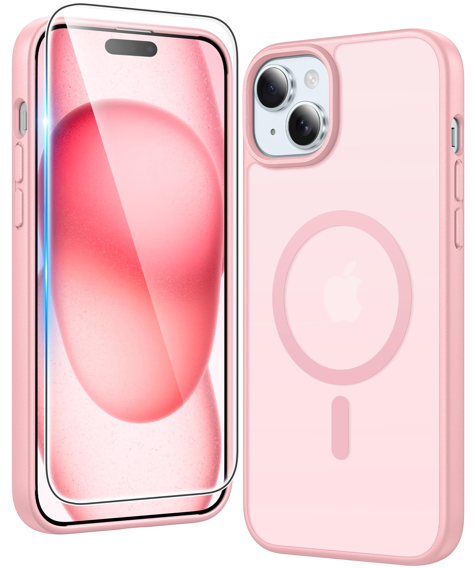 FNTCASE for iPhone 15/14/13 Case Compatible with Magsafe Matte Phonecase | Screen Protector, Military Grade Drop Protection, Slim Magnetic Phone Cases, Shockproof Bumper, Translucent Cell Cover