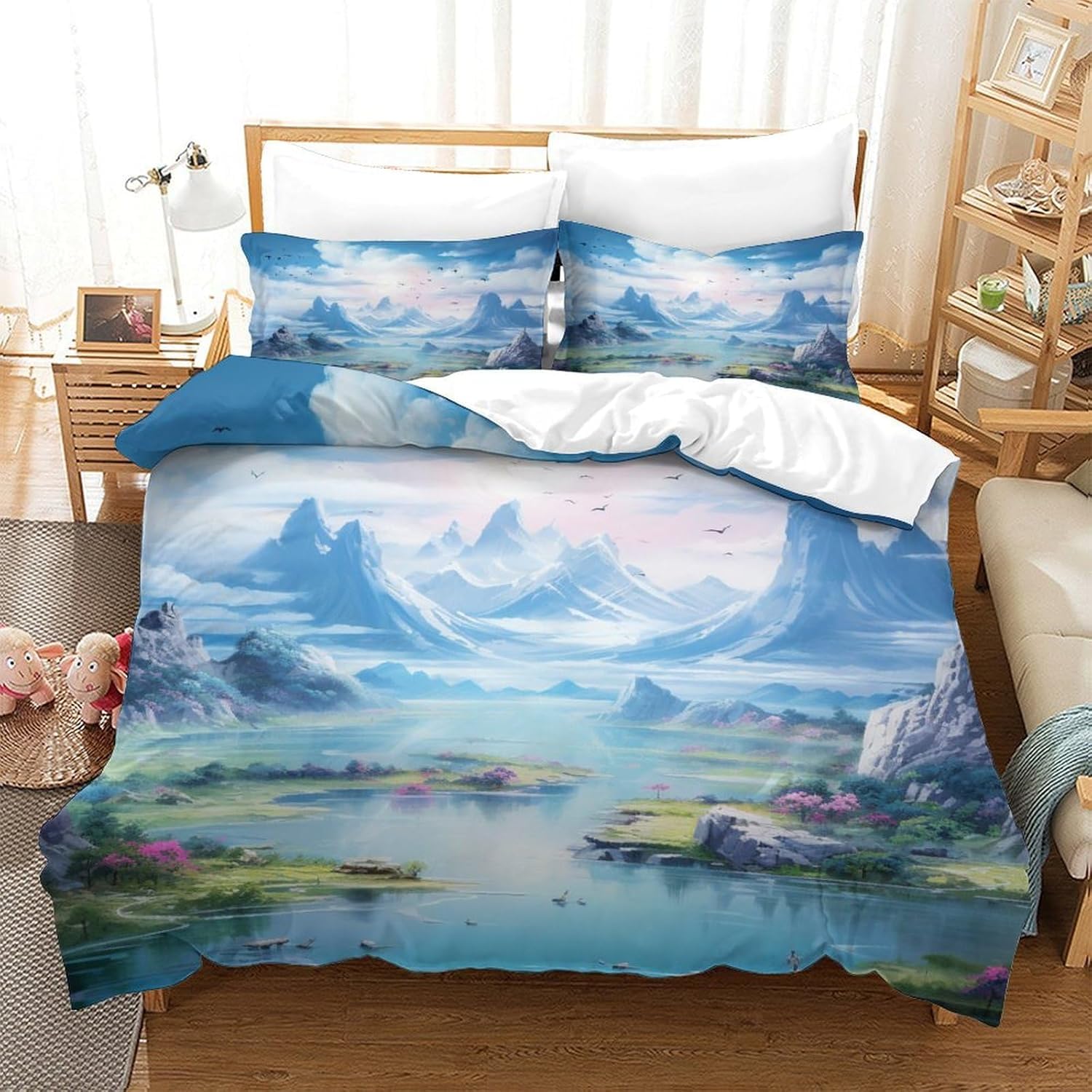 Housse de couette microfibre sans repassage paysage montagne 3D
