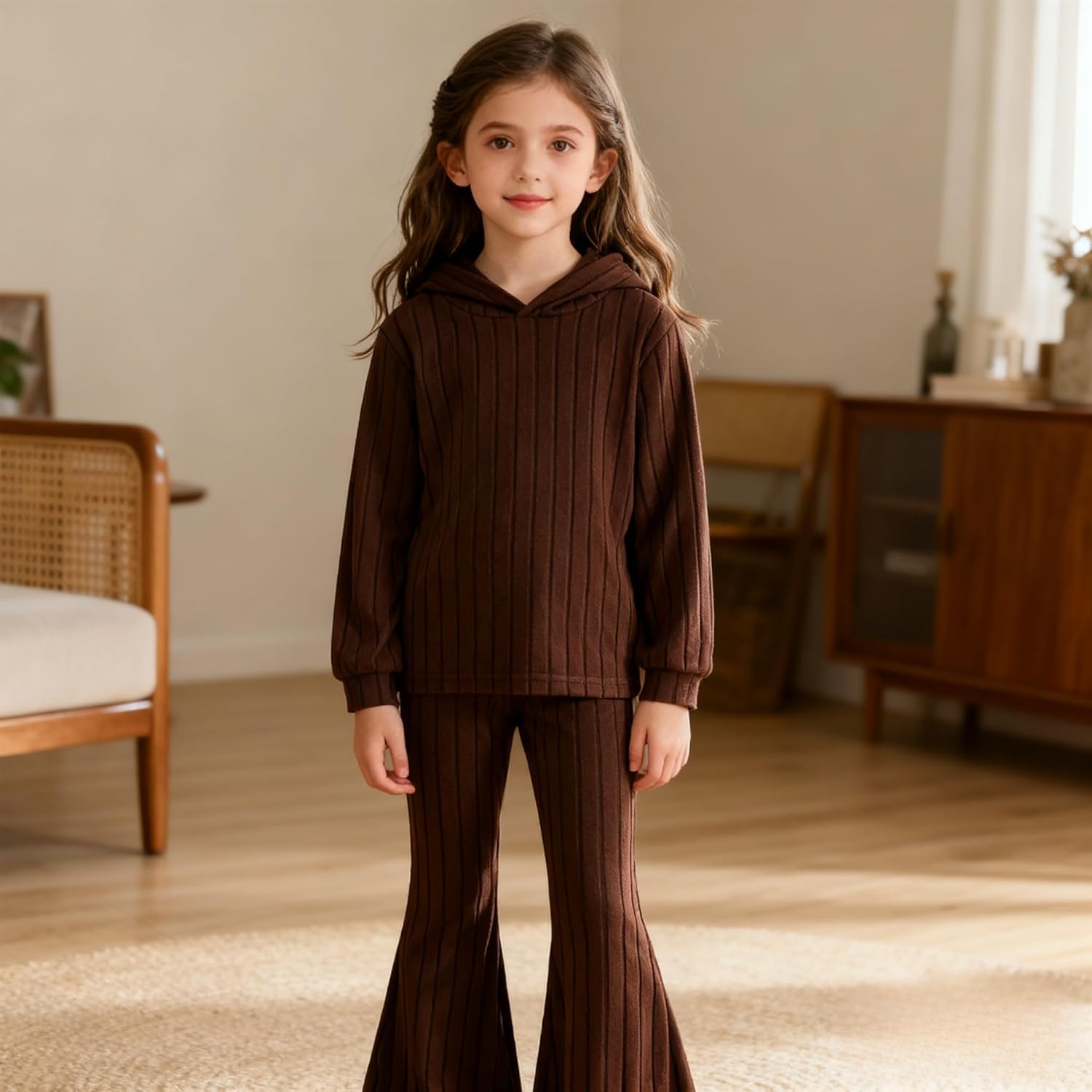 Girls Clothes Solid Color Long Sleeve Hoodie Top + Pants 2PCs Girls' Fall Clothing Sets - Image 3