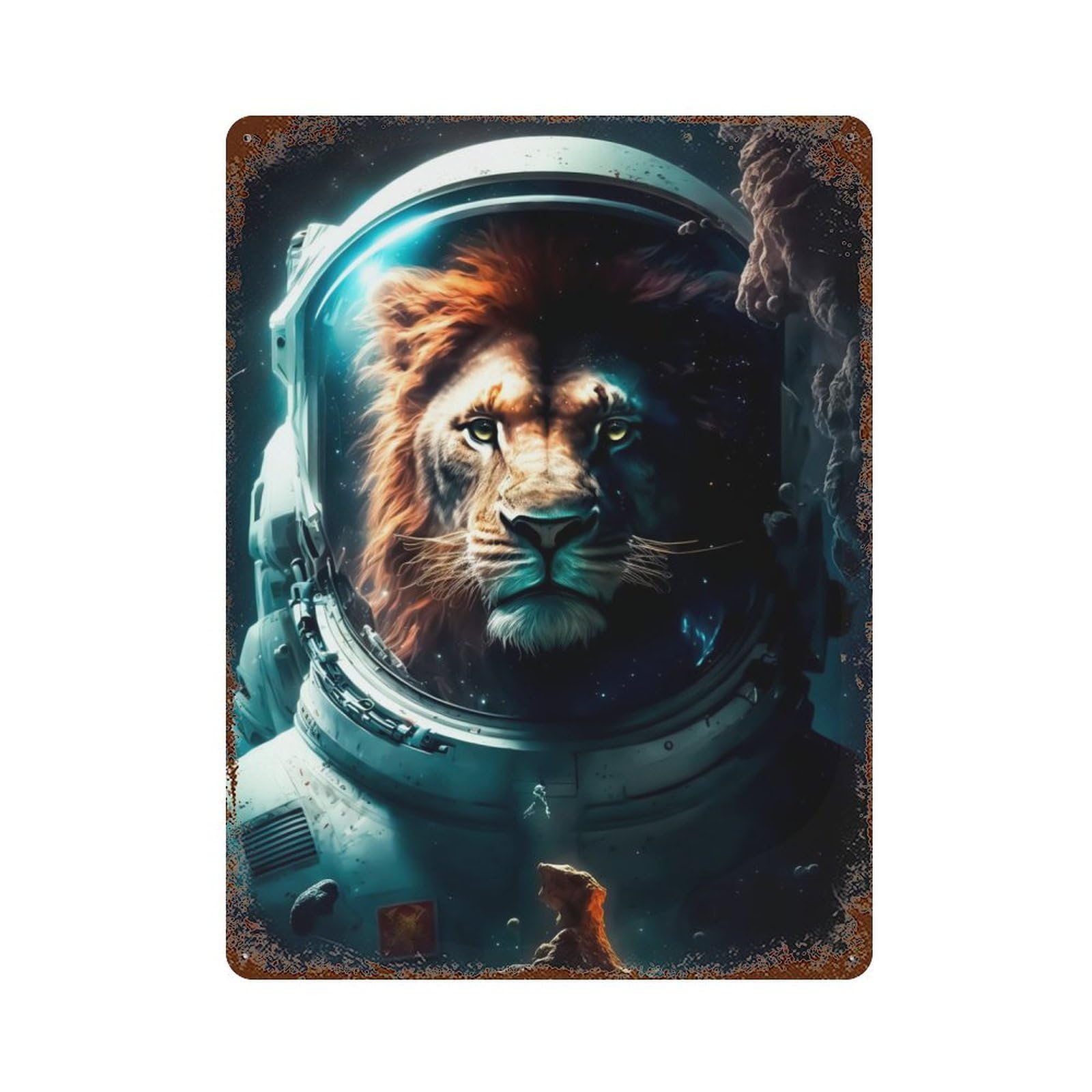 Lion Face 15.7"x11.8" Rusty Metal Tin Sign, Novelty Wall Decor for Cafe, Home Bar And Lounge Decor