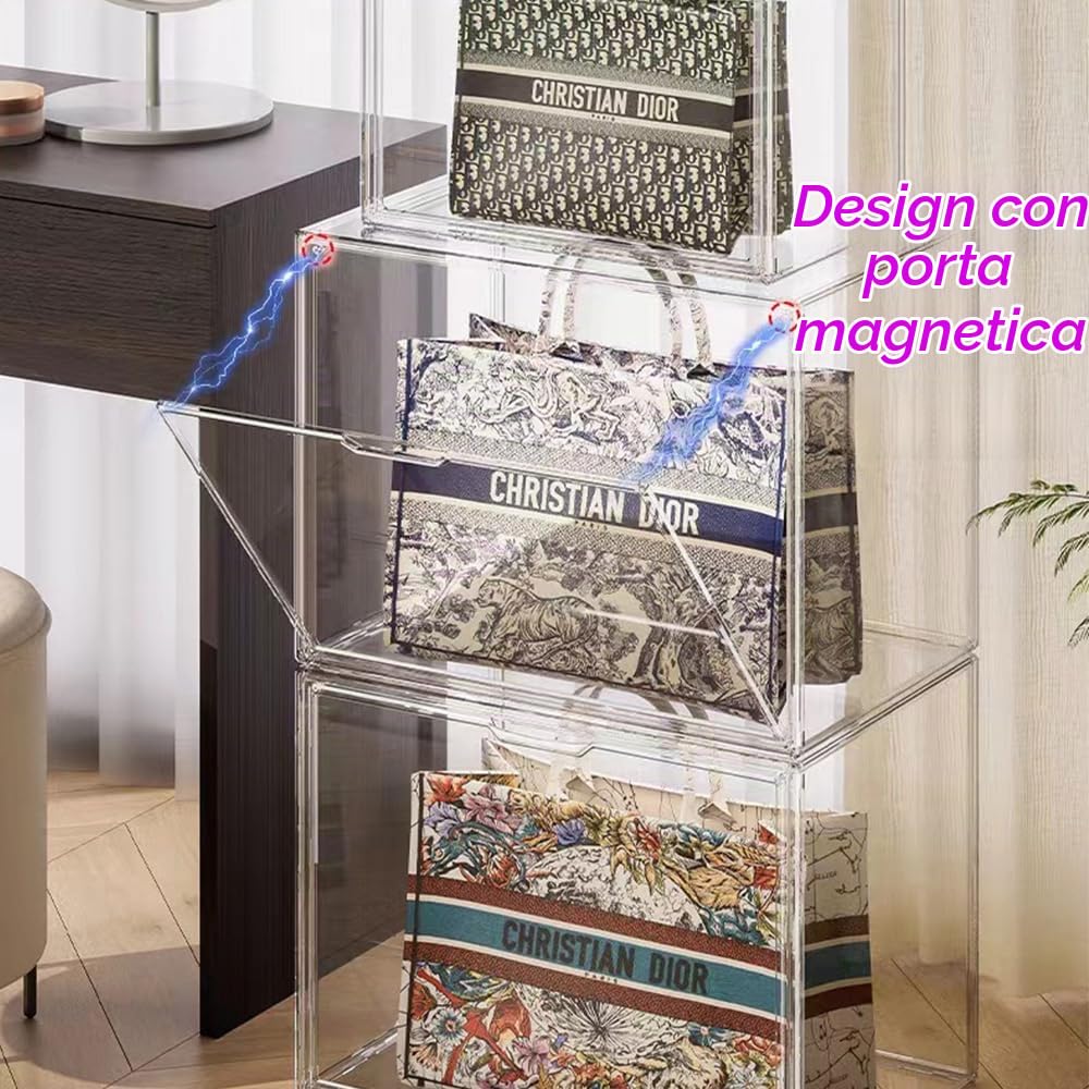 Vetrina in Acrilica Scatola Espositiva Trasparente Grande per Collezionismo Lego,40x25x30cm Vetrinetta Impilabile con Porte per Borse Bambole Modelli Auto Giocattoli,Autoassemblaggio