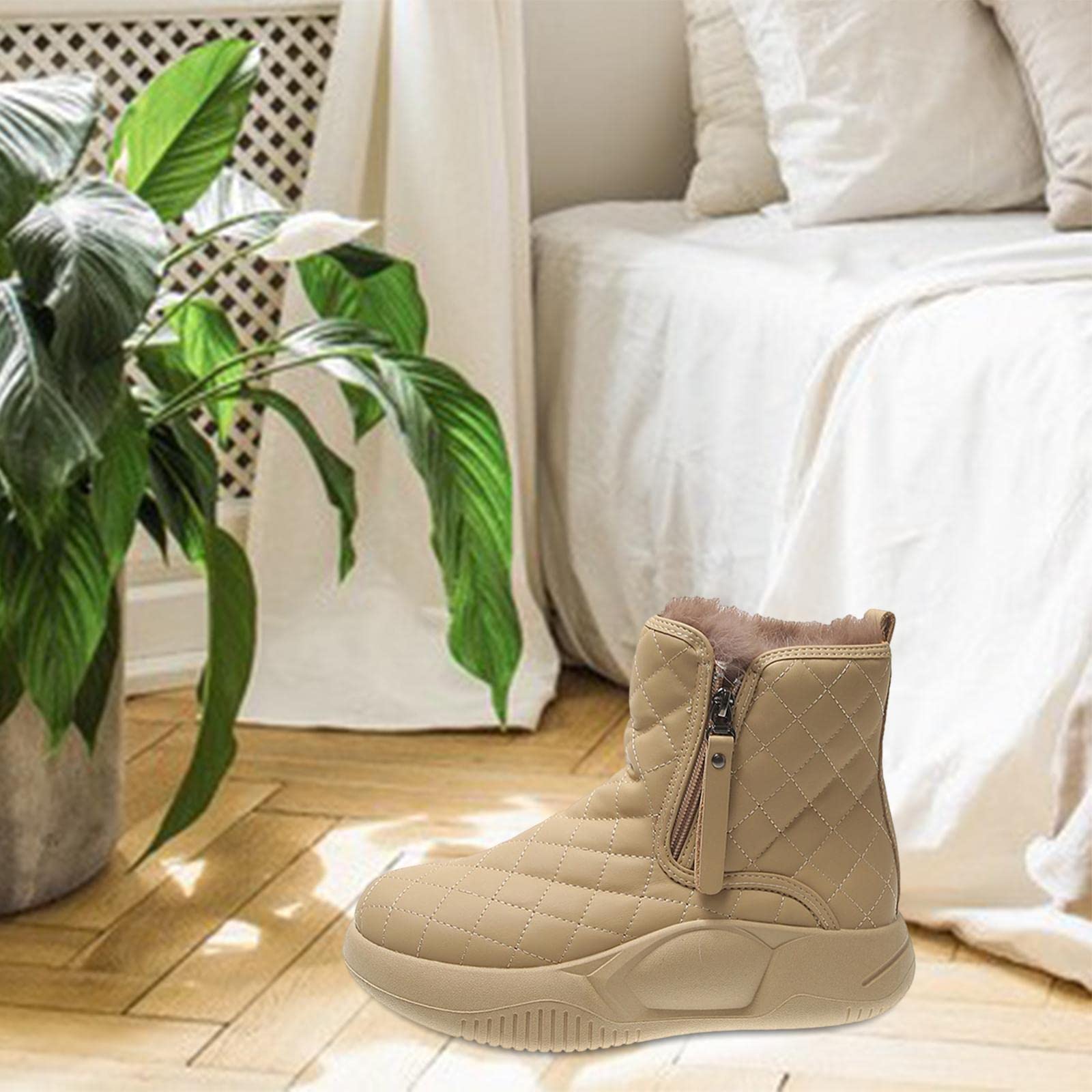 HEAVENGLOW Winter Snow Boots Warm Lined Short Boots Fashion for Trekking Hiker Winter 37 Khaki