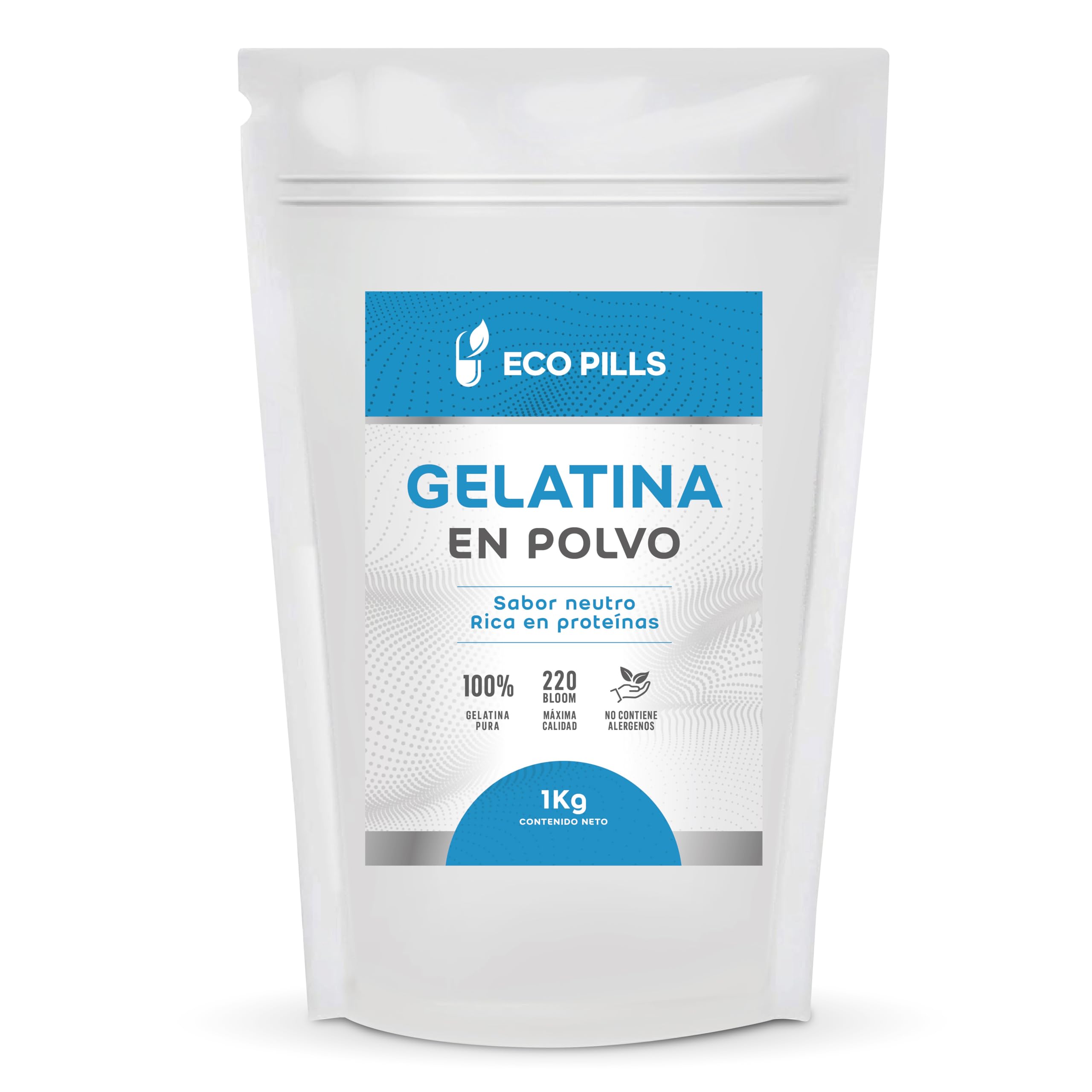Gelatina en Polvo 1 kg, Sin Sabor, 220 Bloom, 100% Pura, Alta en Proteínas, Fácil de Disolver, Ideal para Repostería, Postres, Batidos, Caldos y Sopas (1Kg)