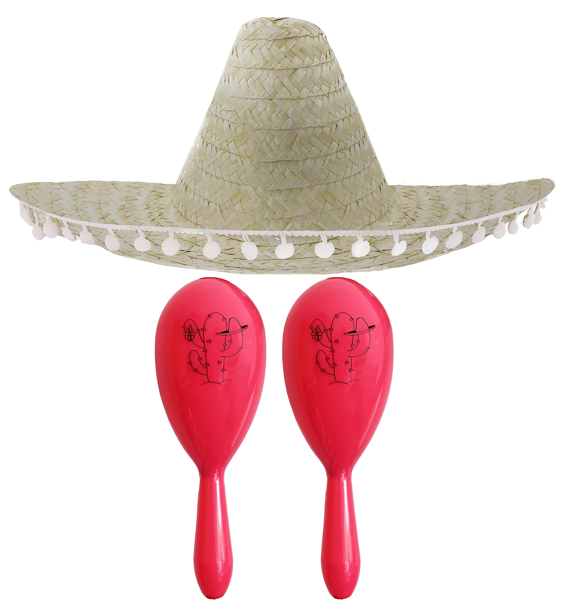 Mexican Fancy Dress Accessory Set - Mexican Sombrero With 2x Maracas - Perfect for Mexican Fancy Dress Costumes Senorita Bandit Mariachi Cinco De Mayo Fancy Dress