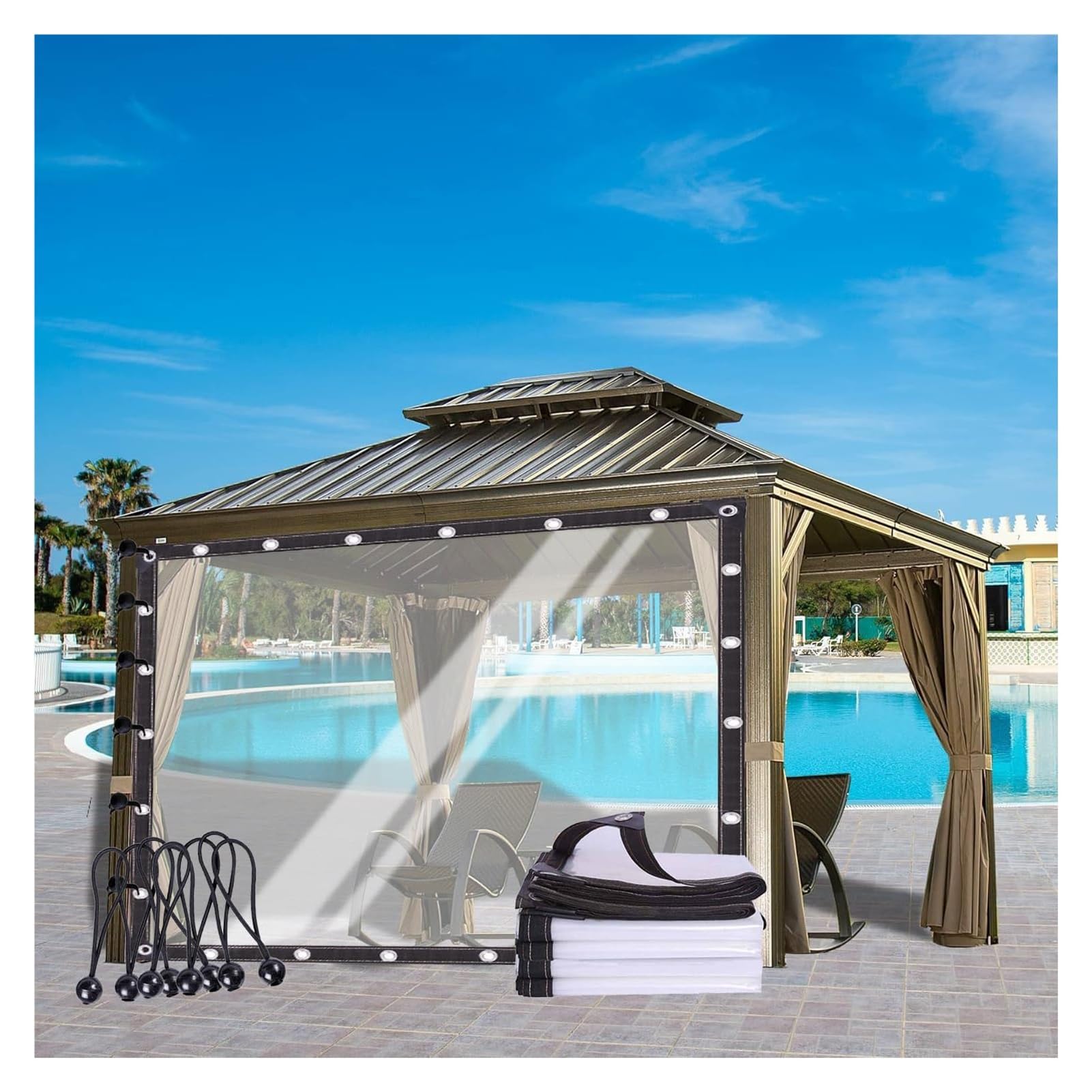 DFANCE Gazebo Side Panels Transparent Waterproof Tarpaulin 0.12mm with Eyelets Outdoor Clear Tarp Curtains Patio Enclosure Panels for Pergola Porch Gazebos Partition(Size:13'×3'/4×1m)