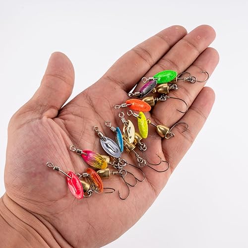 Miniatura 7 de Dr.Fish Paquete de 10 señuelos giratorios de pesca en línea con un solo gancho para trucha, spinnerbait, kits de señuelos Bass Crappie Salmón
