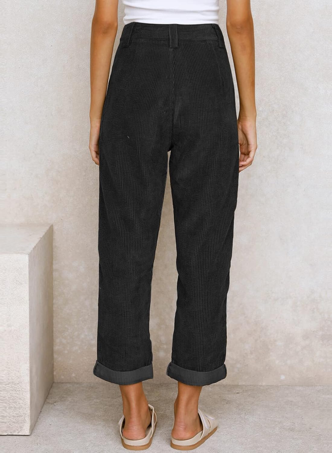 Acelitt Womens Elastic Waist Straight Leg Corduroy Pants with Pockets, S-2XL - Image 2