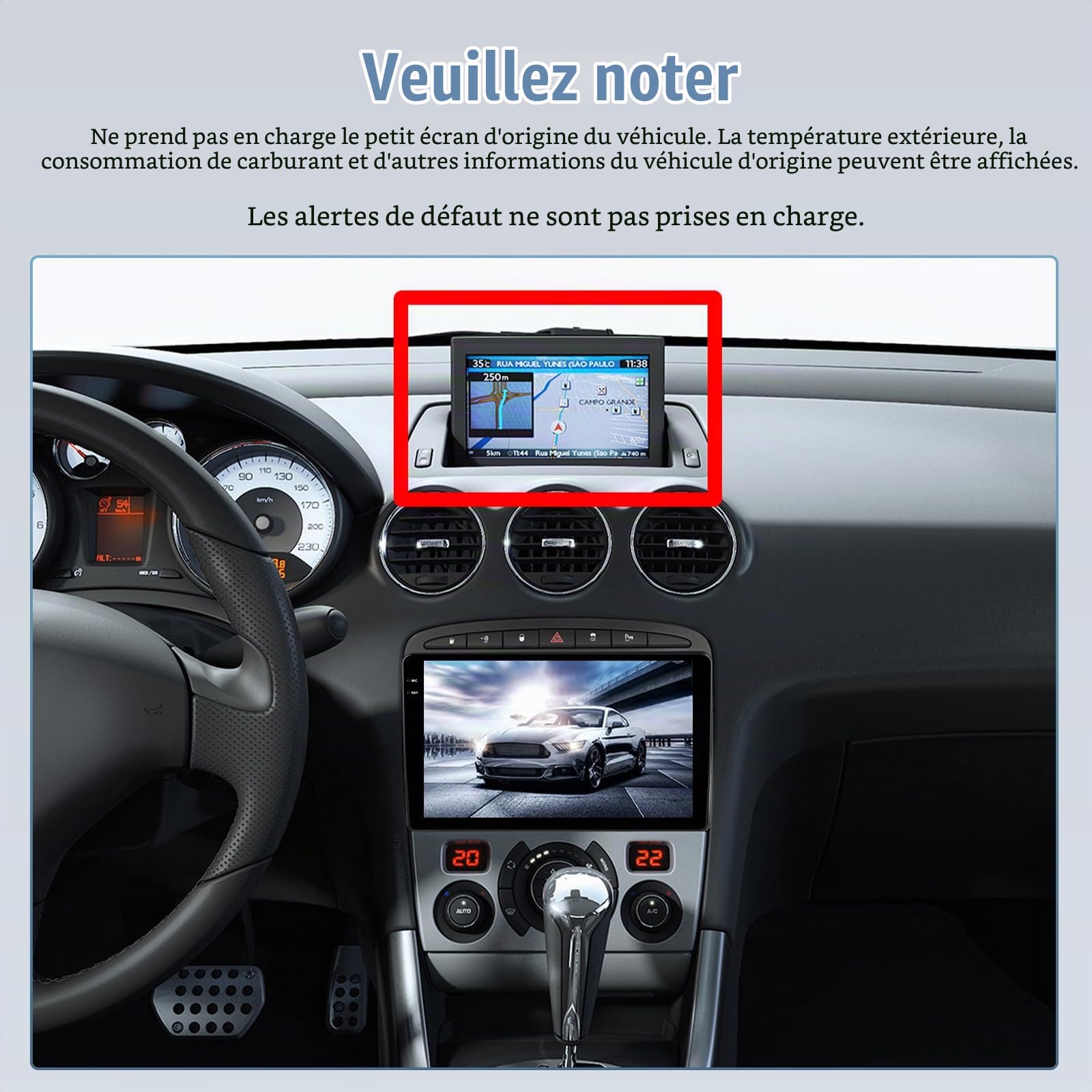 Roinvou 4G+64G Android 15 Autoradio pour Peugeot 308 408 2007-2015 sans Fil Carplay Android Auto, 9'' Incell Écran Tactile Radio avec Mirror Link GPS Bluetooth FM RDS WiFi EQ SWC Caméra de Recul