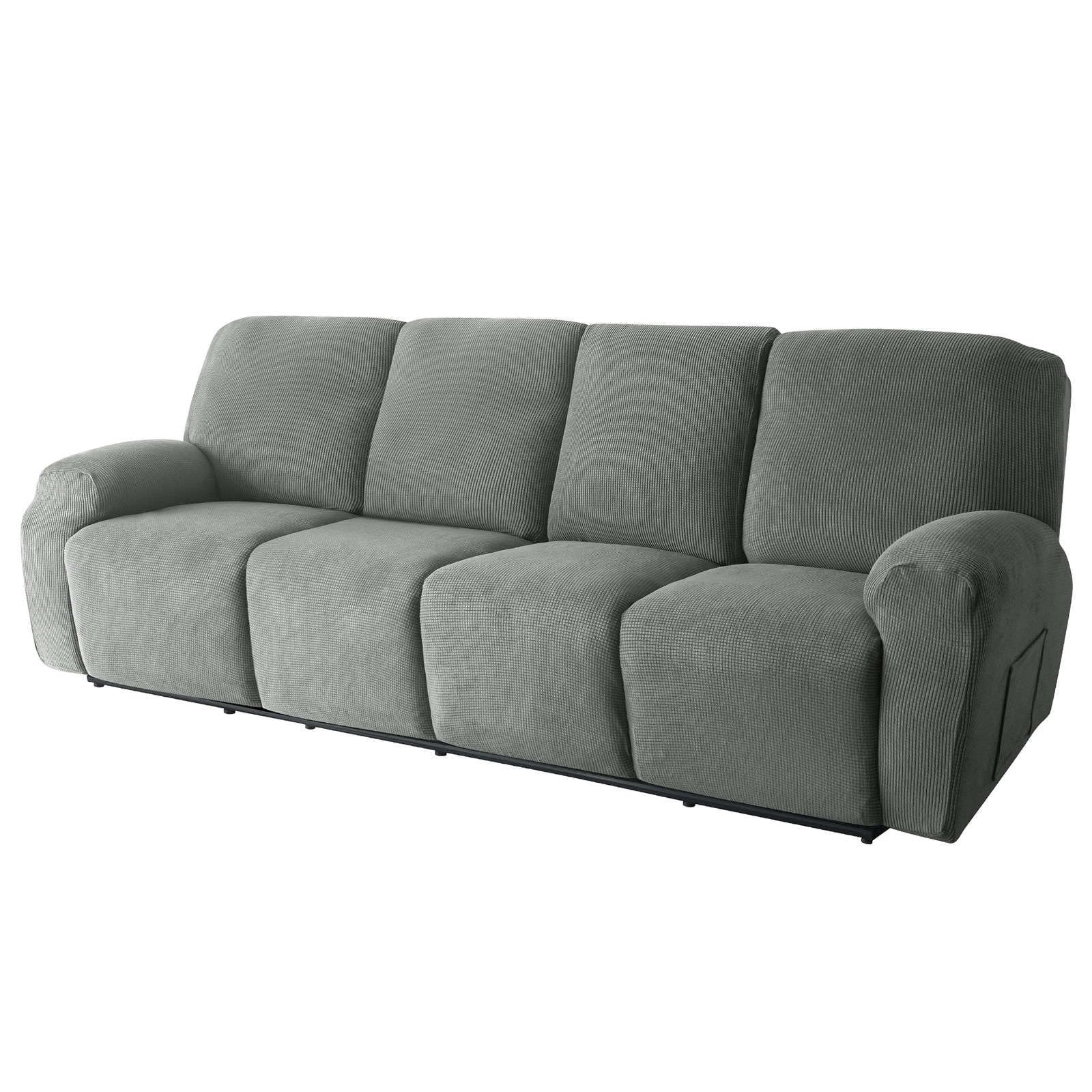 Clgty Dark Grey Stretch 10-Piece Recliner Couch Covers 4 Seat, Soft Jacquard Fabric Reclining Sofa Slipcover With Pocket Armchair Covers For Pets Kids-4 Seater