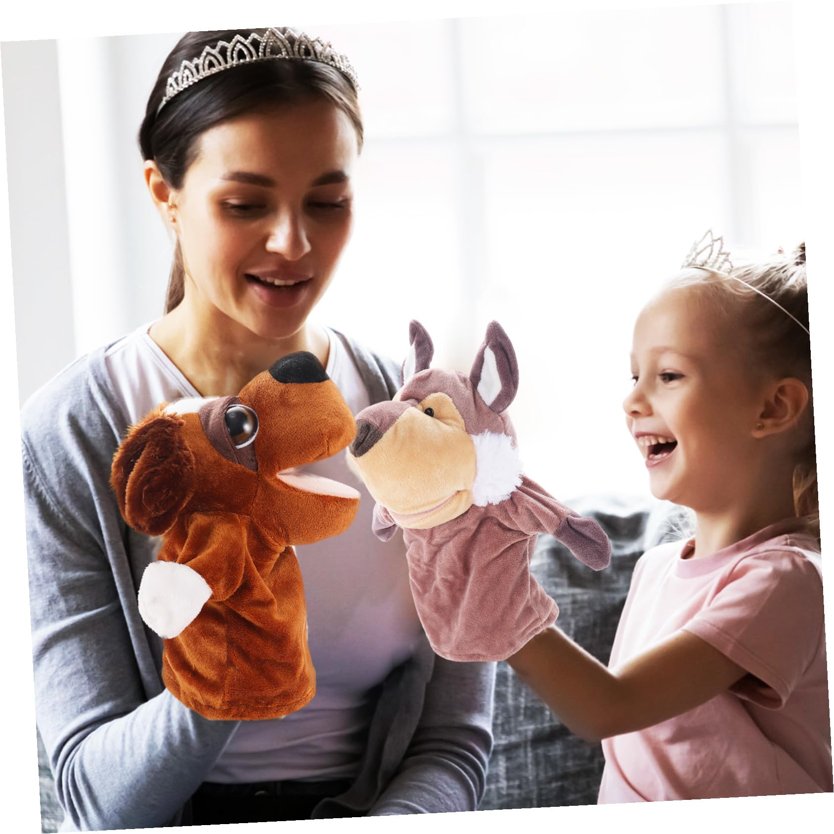 Mipcase 5 Títeres de Mano para Niño y Mamá, Peluche Corto y Algodón PP, Juego de 5 Piezas para Contar Historias y Roles Imaginativos
