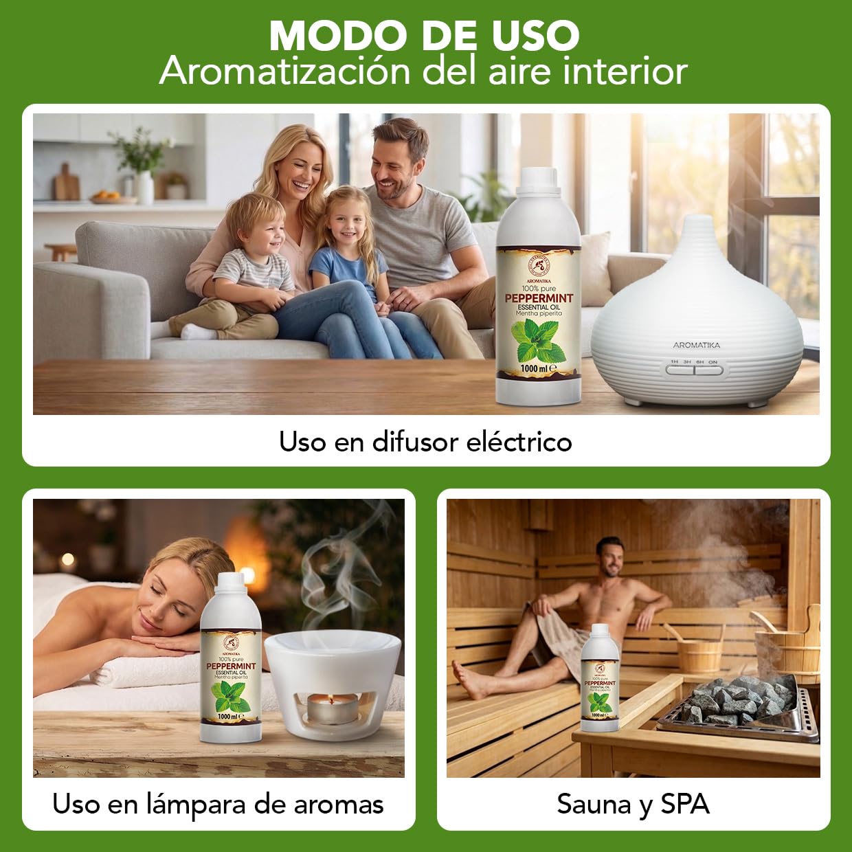 Aceite Esencial de Menta Piperita 1000 ml - para Difusores y Aromaterapia | Jabones y velas; aroma a menta; uso para lámparas aromáticas y difusores; fragancias para el hogar; ambiente aromático