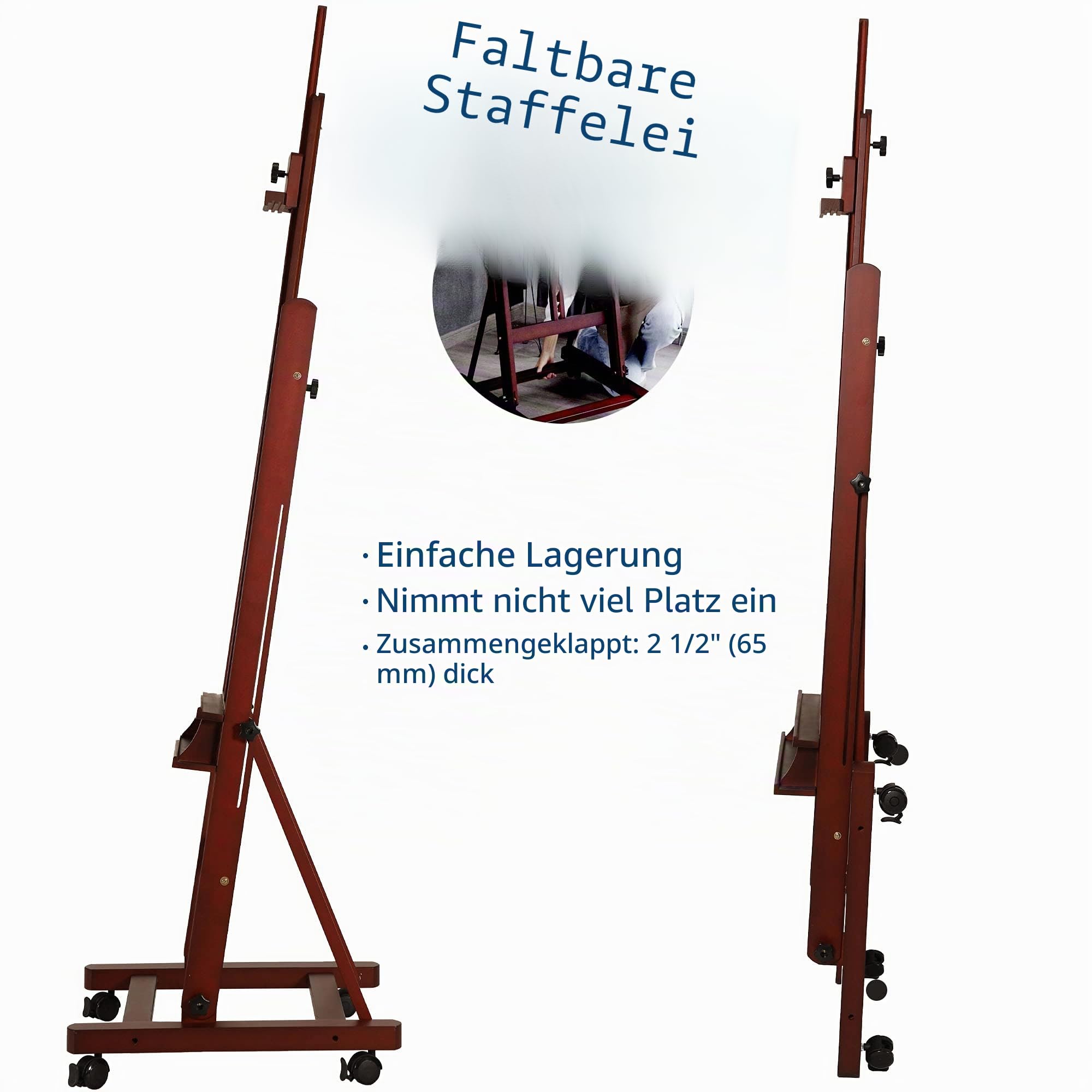 VISWIN Erweitert H-Staffelei Holz Groß, Verstellbare Staffelei aus Buchenholz mit 4 Rädern & Ablage, Atelierstaffelei Stabil für Erwachsene, Künstler, Maler, Leinwand
