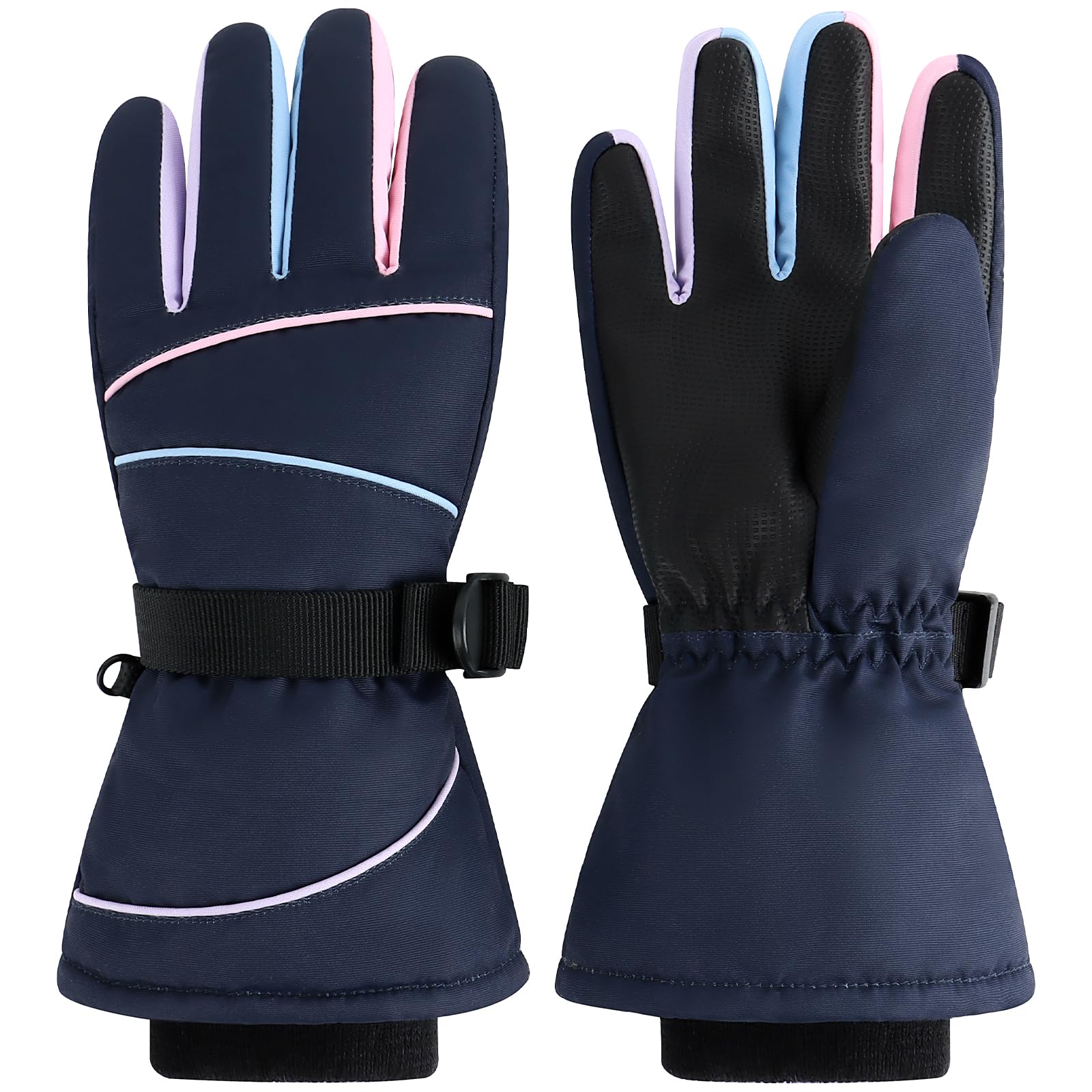 Duoyeree Kids Winter Gloves, Waterproof 5-Finger Ski Gloves 4-13Y