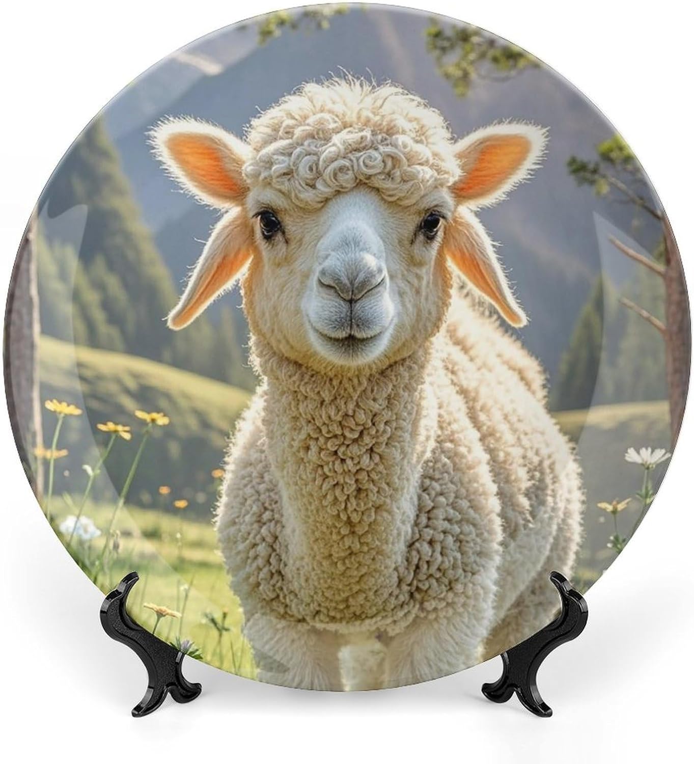 Lamb Ceramic Plate 10inch Decorative Bone China Wall Hanging Ornament Plates Bohemian Style Dinner Plate with Display Stand Cabinet Display Plates for Home Art Decor